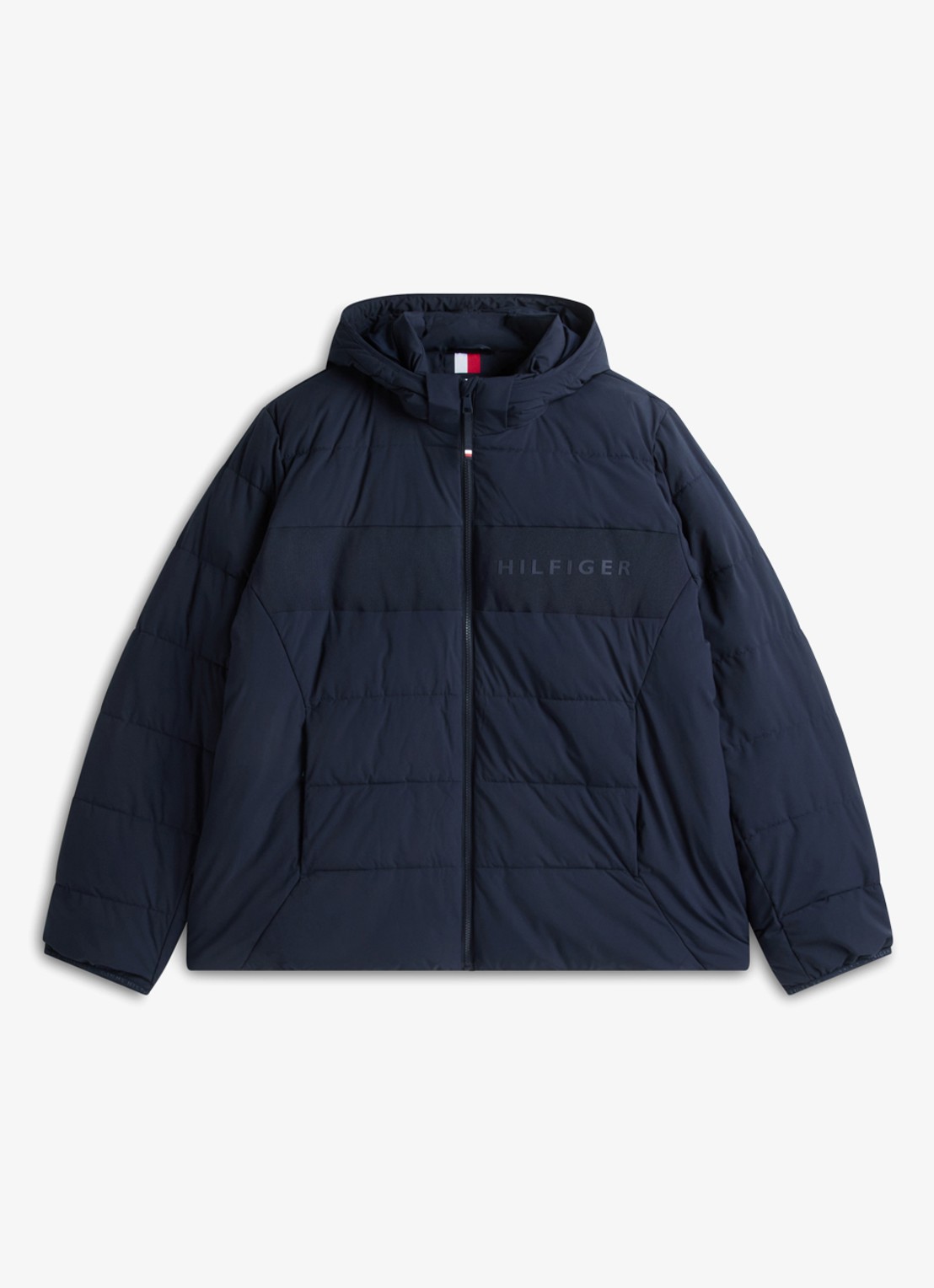 Tommy Hilfiger Gewatteerde puffer jas met capuchon en logo  - voorkant 5 donkerblauw