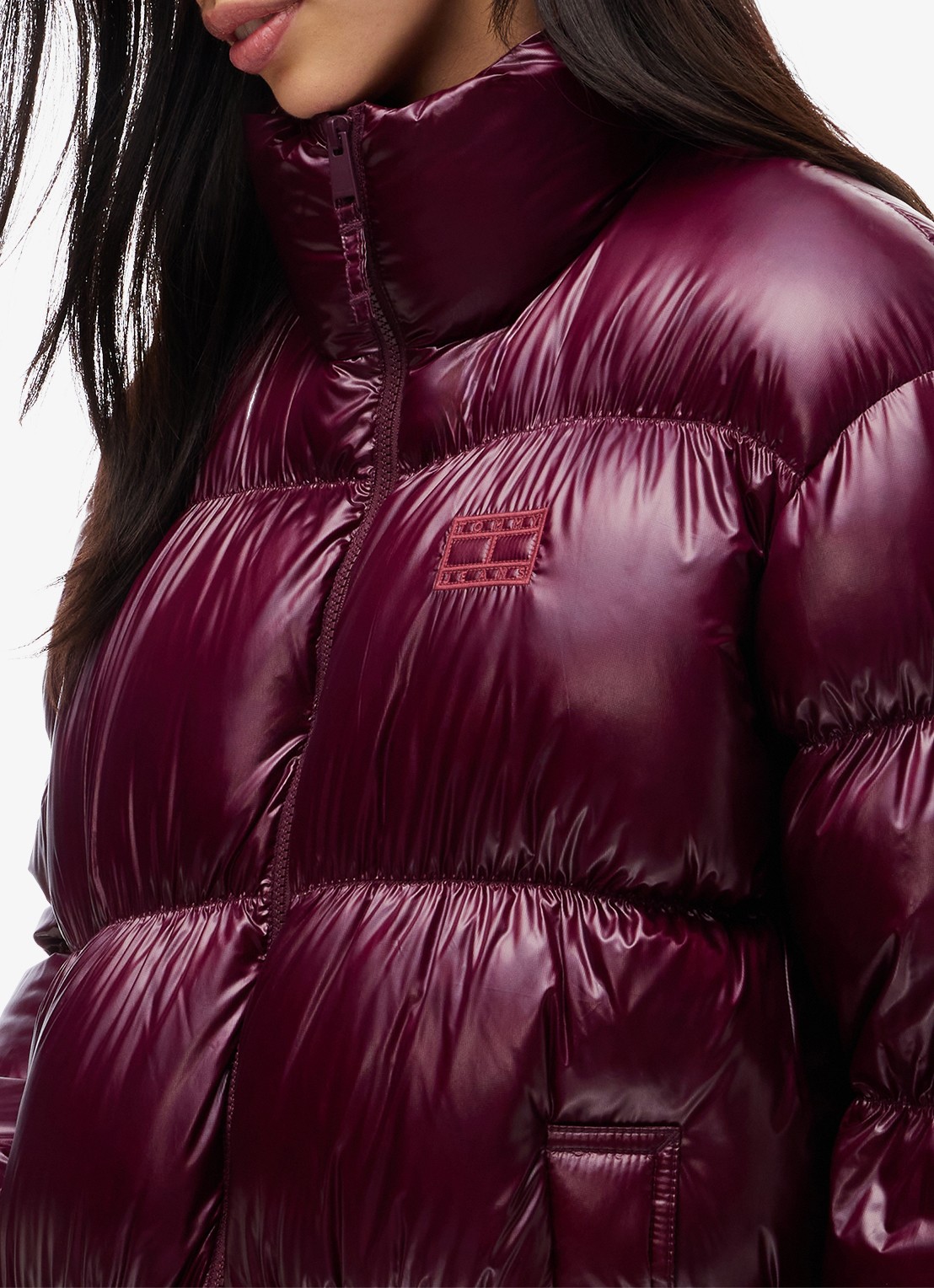 Tommy Hilfiger Gewatteerde puffer jas met steekzakken  - detail 6 cranberryrood