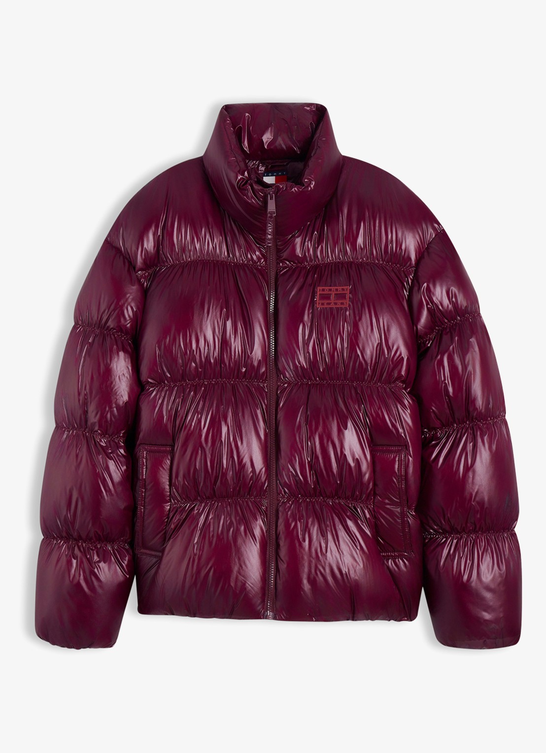 Tommy Hilfiger Gewatteerde puffer jas met steekzakken  - voorkant cranberryrood