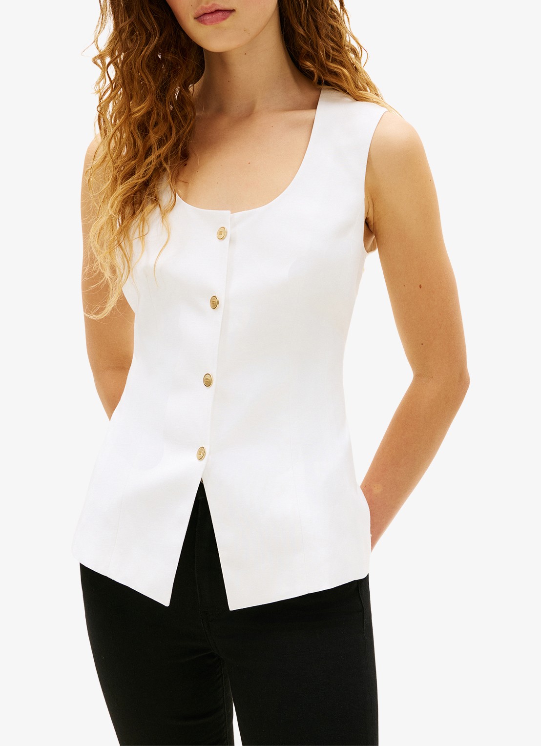 Tommy Hilfiger Gilet in linnenblend  - detail 4 wit