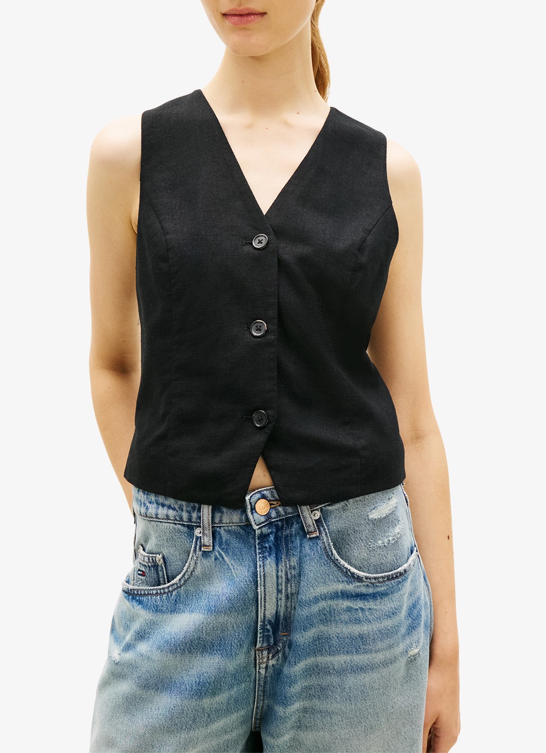 Tommy Hilfiger Gilet in linnenblend - detail 4 zwart