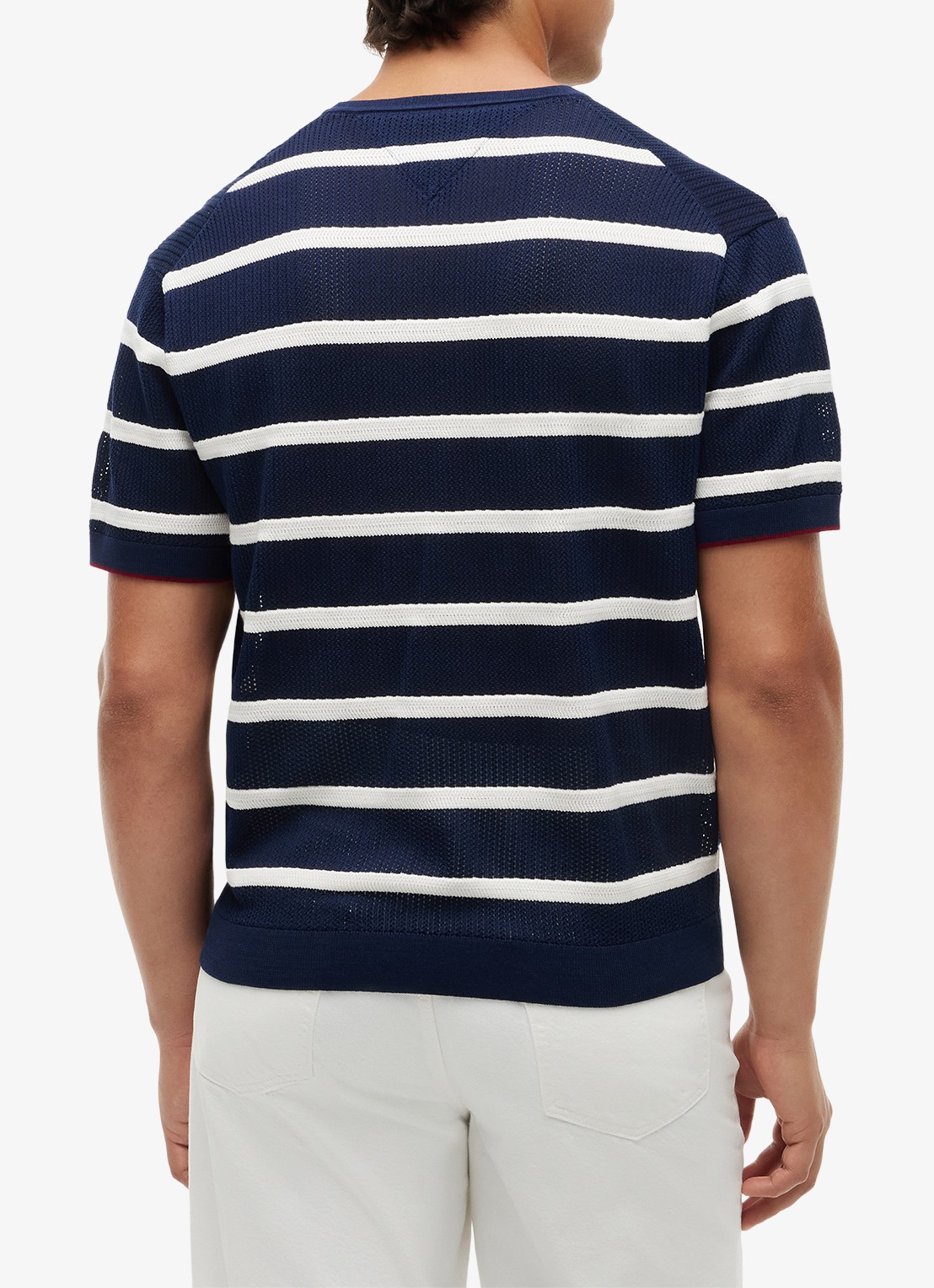 Tommy Hilfiger Grofgebreid t-shirt met streepprint - achterkant donkerblauw