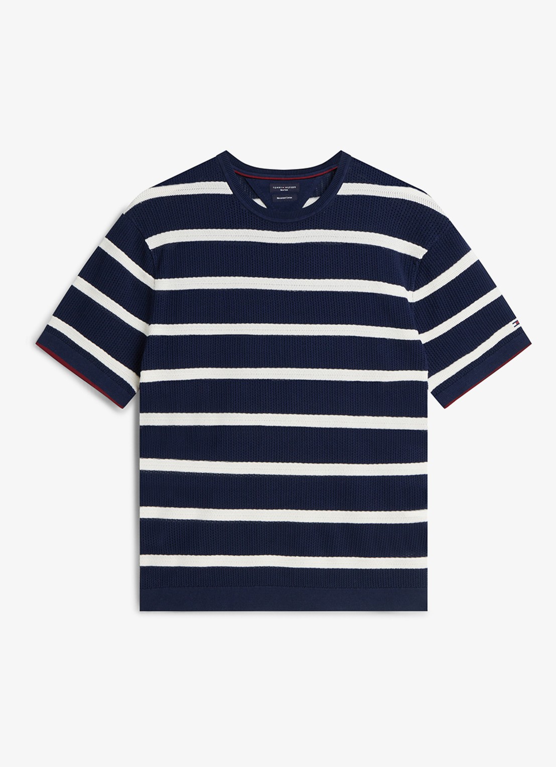 Tommy Hilfiger Grofgebreid t-shirt met streepprint - voorkant 7 donkerblauw
