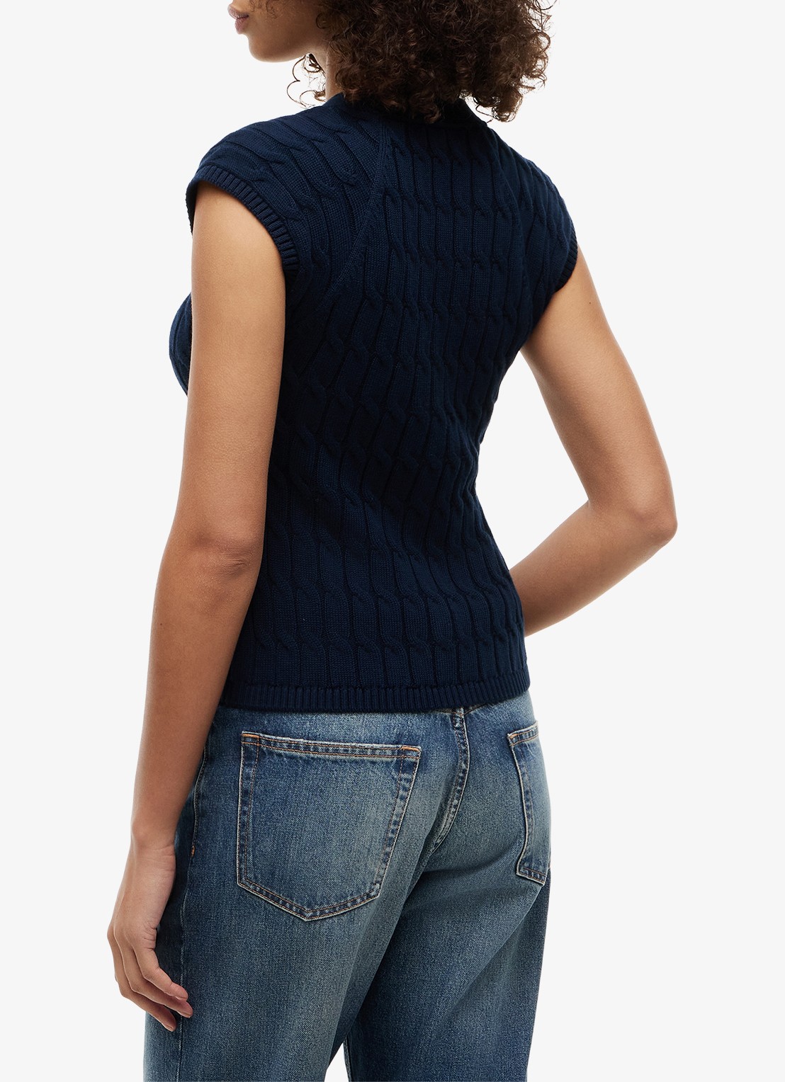 Tommy Hilfiger Grofgebreid vest met logoborduring - achterkant donkerblauw
