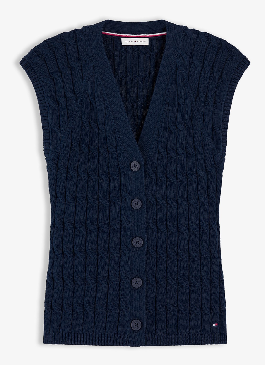 Tommy Hilfiger Grofgebreid vest met logoborduring - voorkant 2 donkerblauw