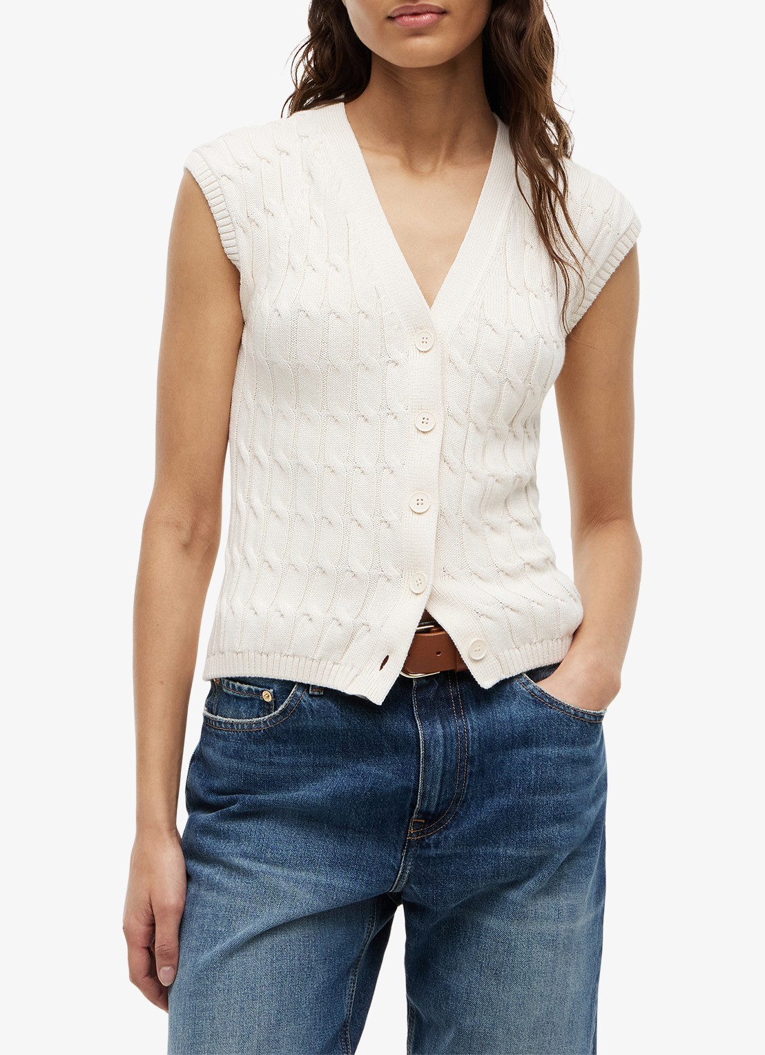Tommy Hilfiger Grofgebreid vest met logoborduring - detail 2 ivoor