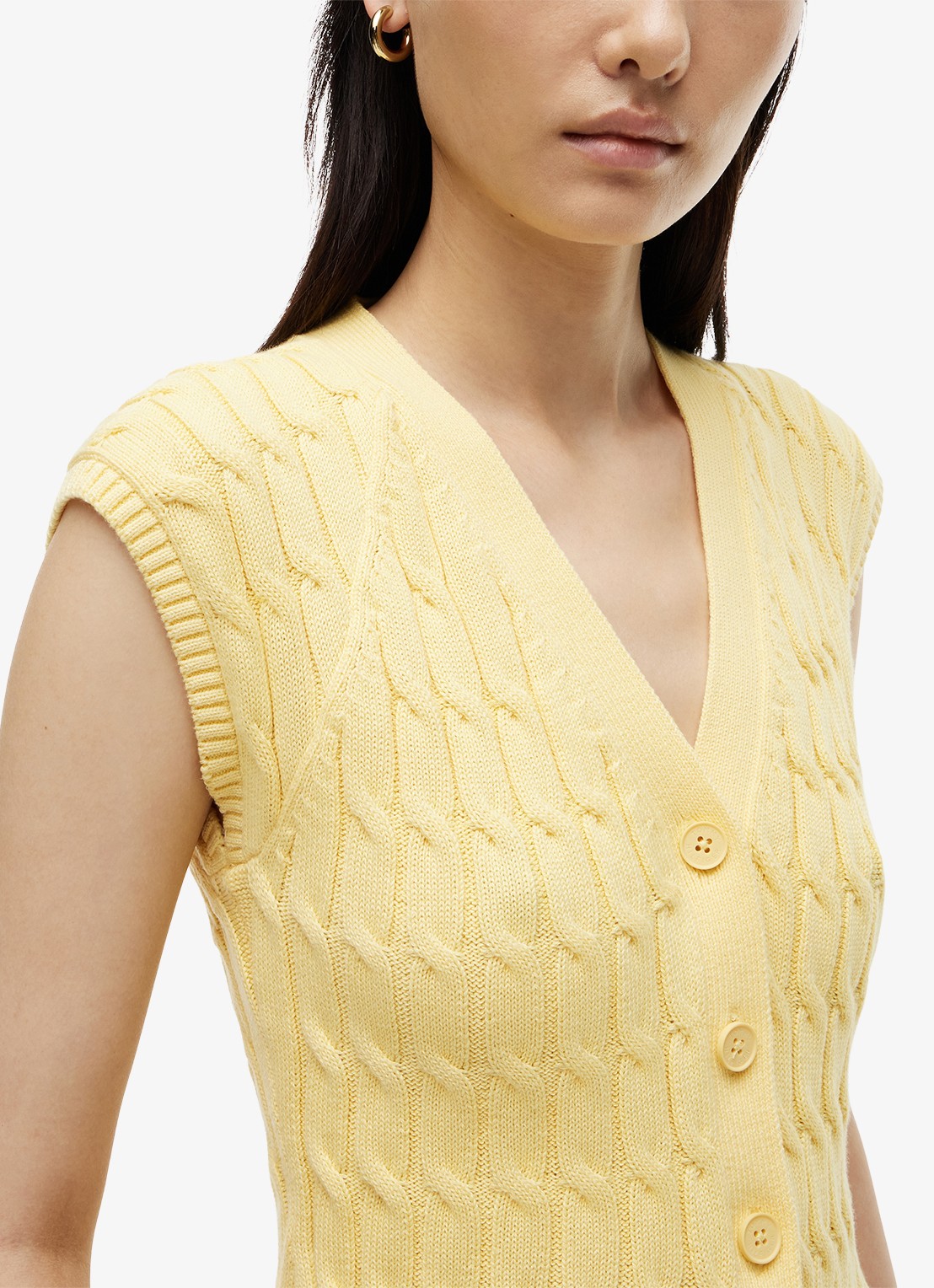 Tommy Hilfiger Grofgebreid vest met logoborduring - detail 2 lichtgeel
