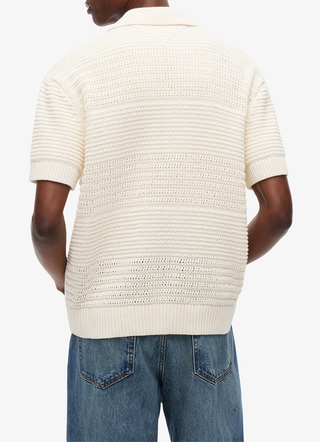 Tommy Hilfiger Grofgebreid vest met logoborduring - achterkant 3 creme