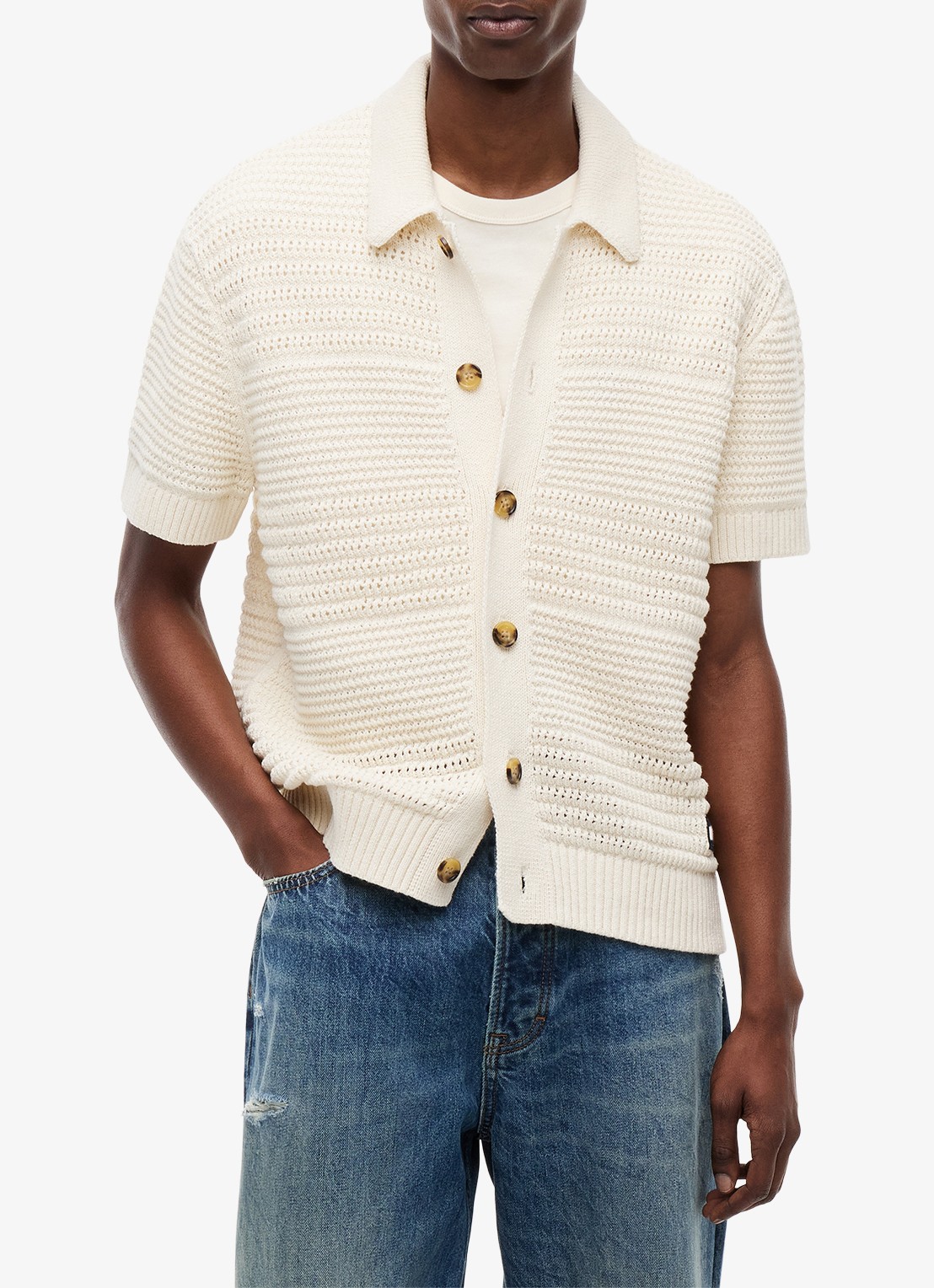 Tommy Hilfiger Grofgebreid vest met logoborduring - detail 4 creme