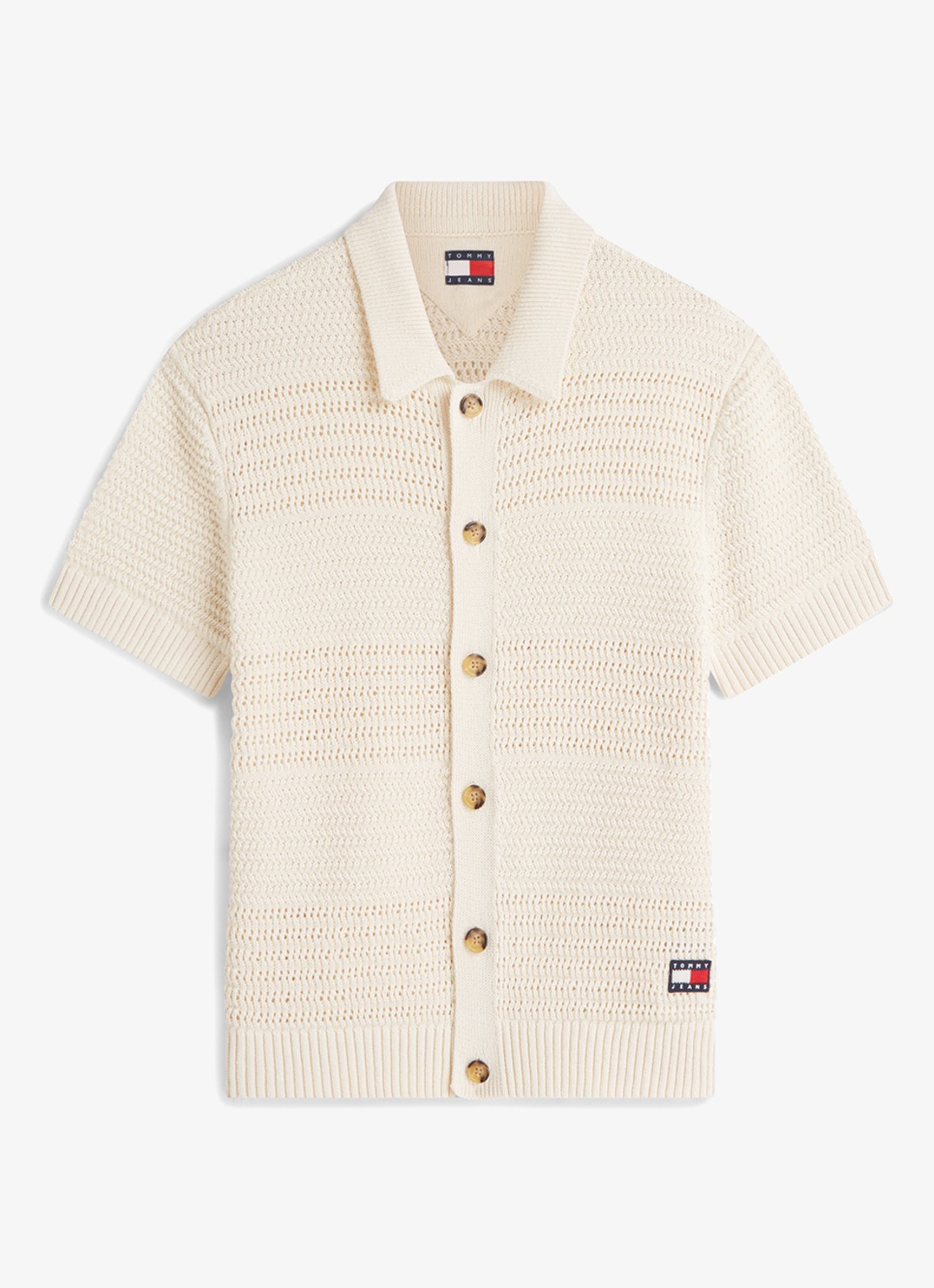 Tommy Hilfiger Grofgebreid vest met logoborduring - voorkant creme