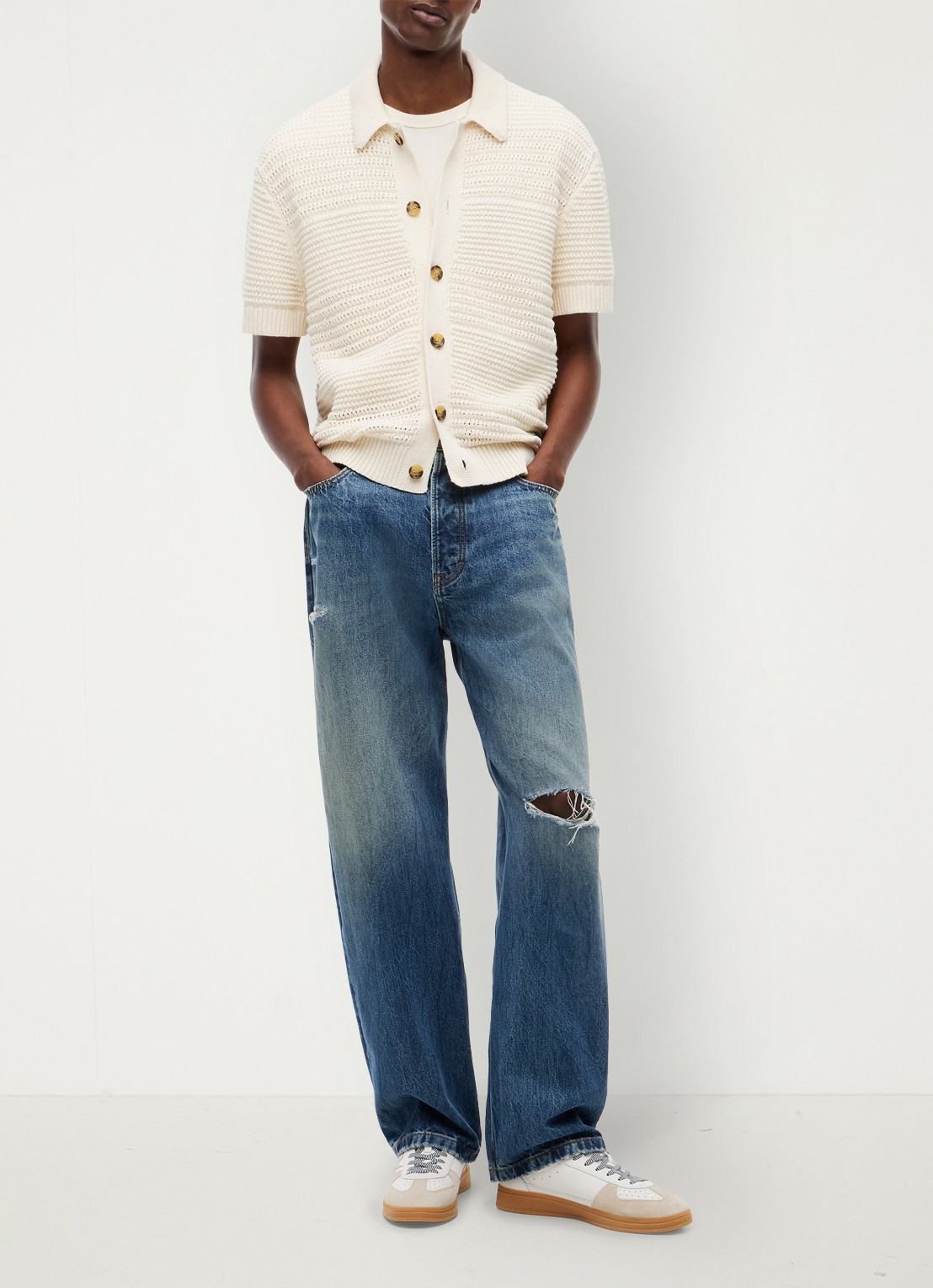 Tommy Hilfiger Grofgebreid vest met logoborduring - voorkant 2 creme