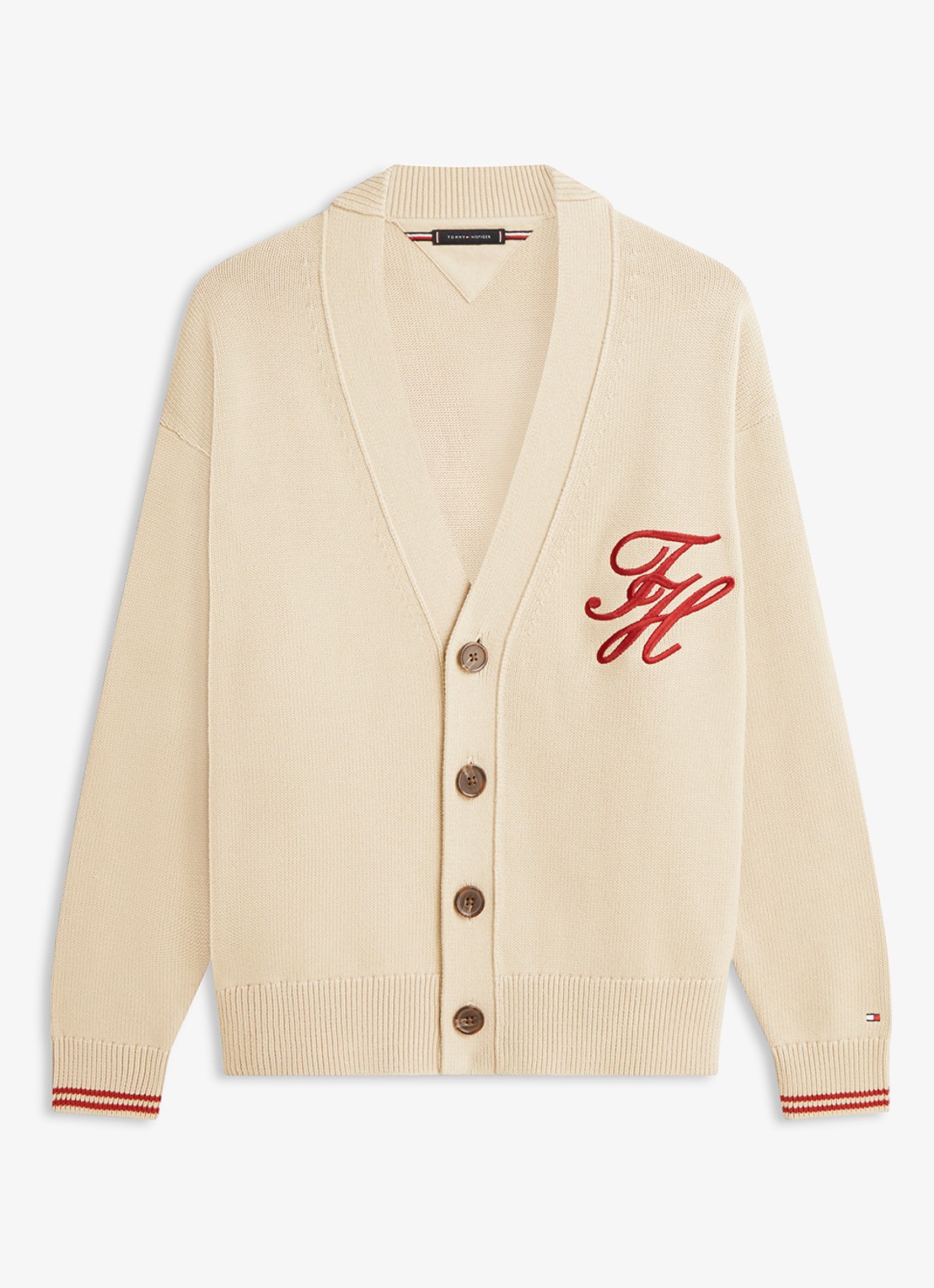 Tommy Hilfiger Grofgebreid vest met logoborduring - voorkant 4 beige