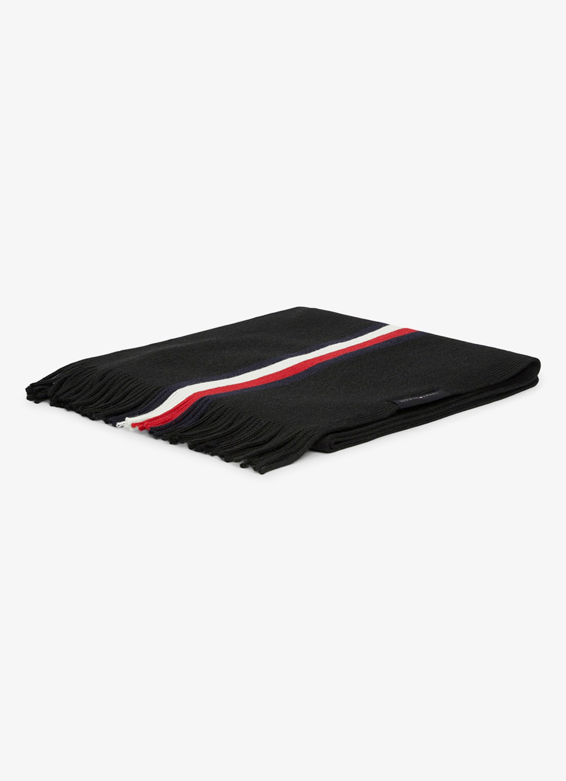 Tommy Hilfiger Grofgebreide sjaal in wolblend met streepprint - detail diepzwart