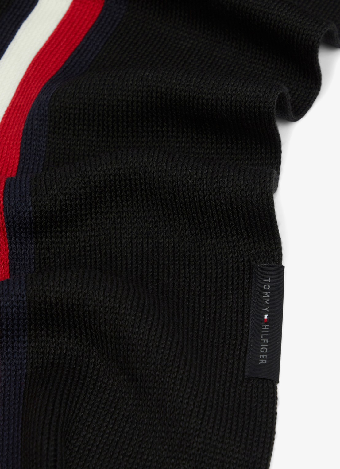 Tommy Hilfiger Grofgebreide sjaal in wolblend met streepprint - detail 2 diepzwart