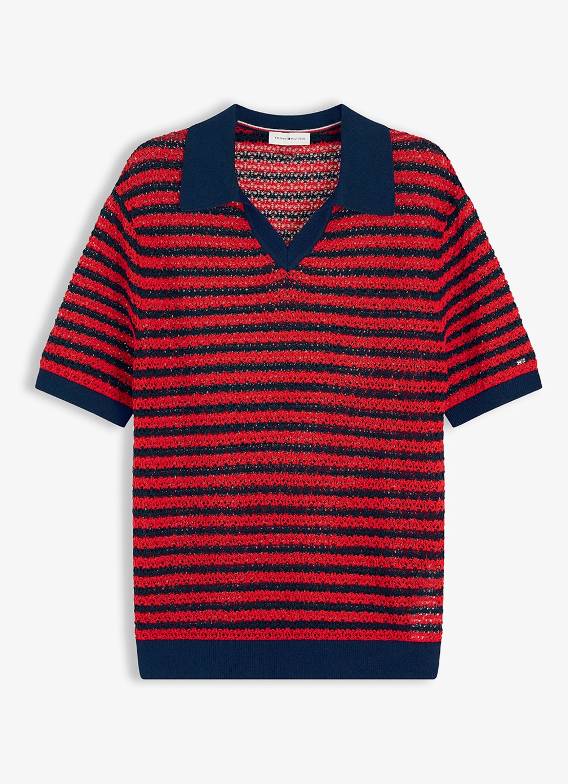 Tommy Hilfiger Grofgebreide trui met streepprint - voorkant rood