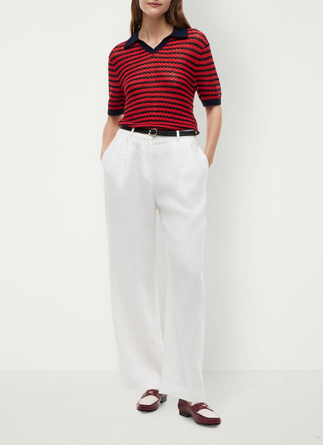 Tommy Hilfiger Grofgebreide trui met streepprint - voorkant 2 rood