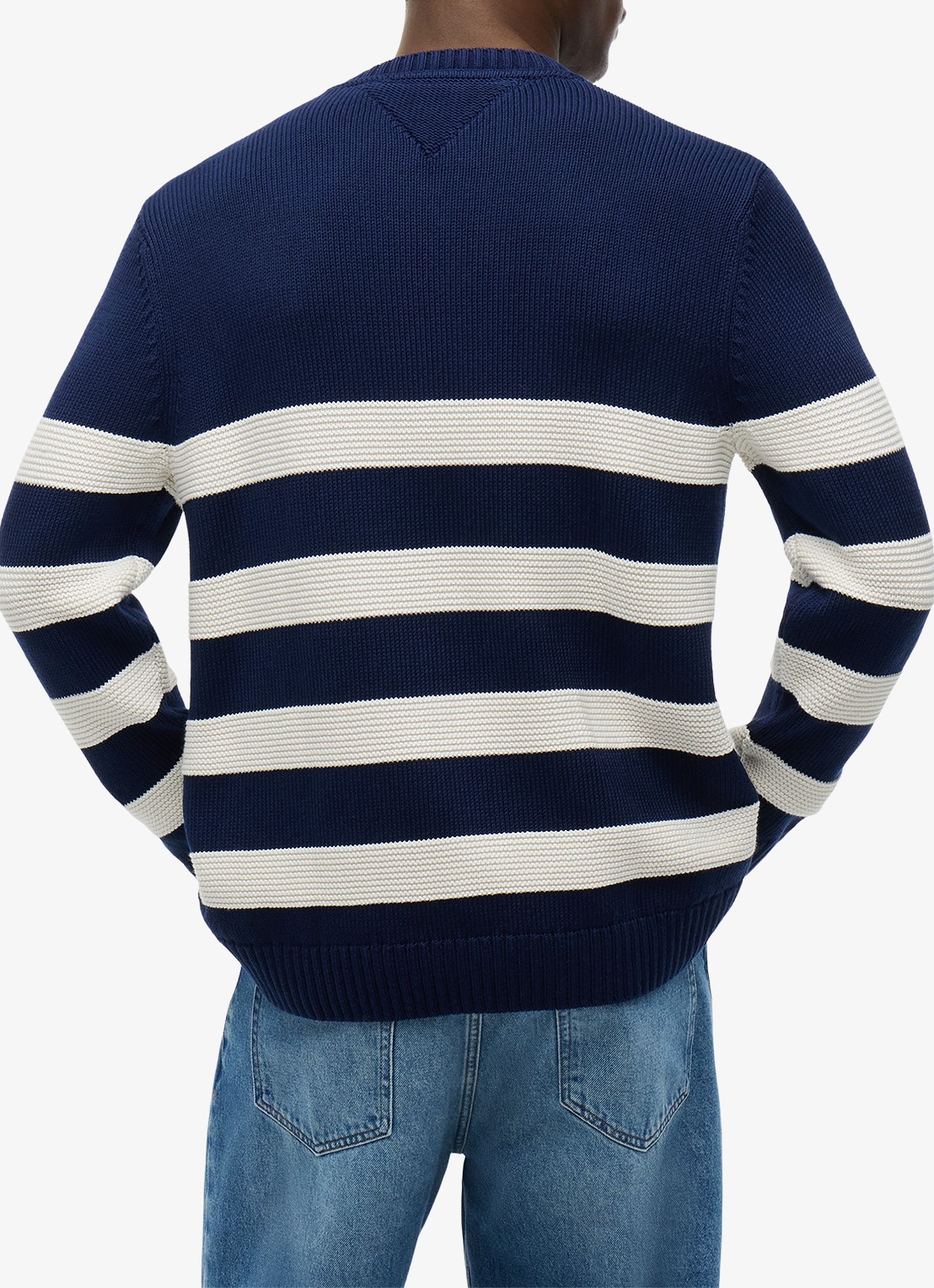 Tommy Hilfiger Grofgebreide trui met streepprint - achterkant donkerblauw