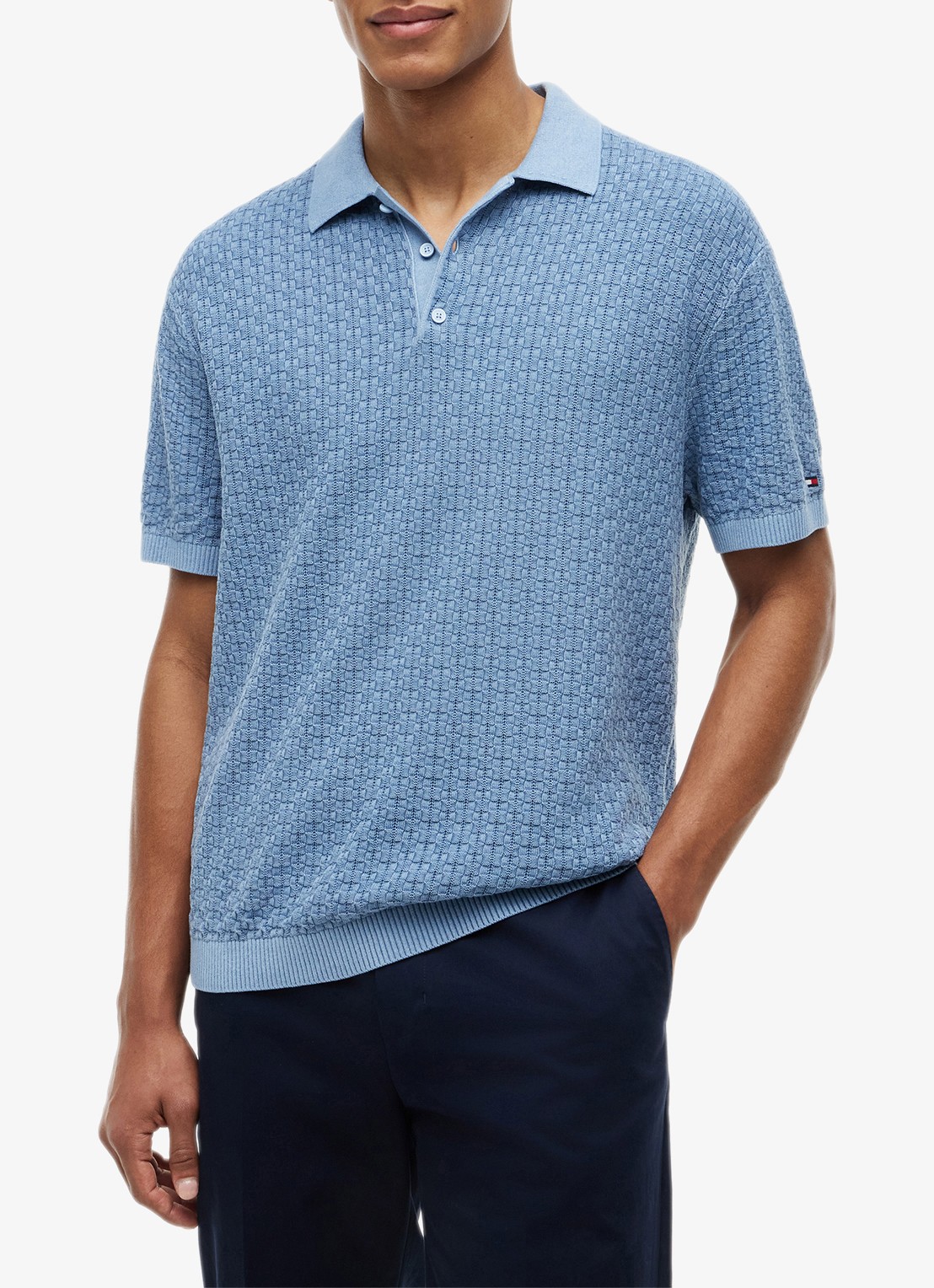 Tommy Hilfiger Grofgebreide trui met structuur - detail 4 blauw
