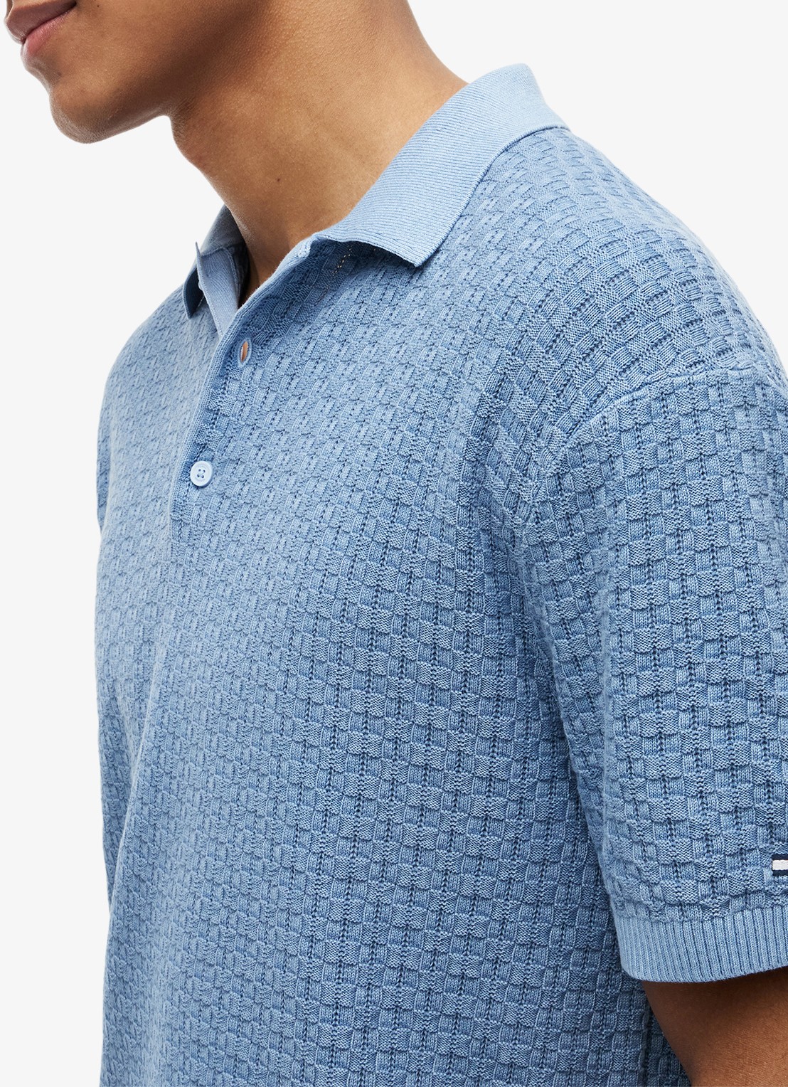 Tommy Hilfiger Grofgebreide trui met structuur - detail 5 blauw