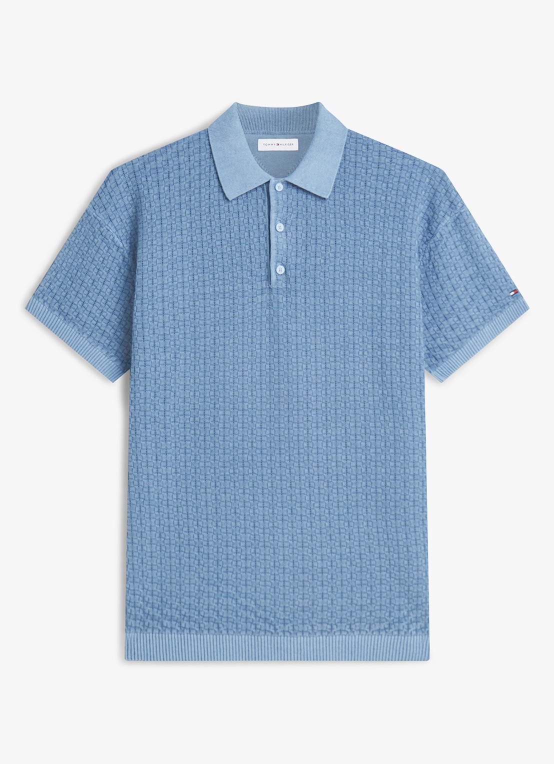 Tommy Hilfiger Grofgebreide trui met structuur - voorkant 2 blauw
