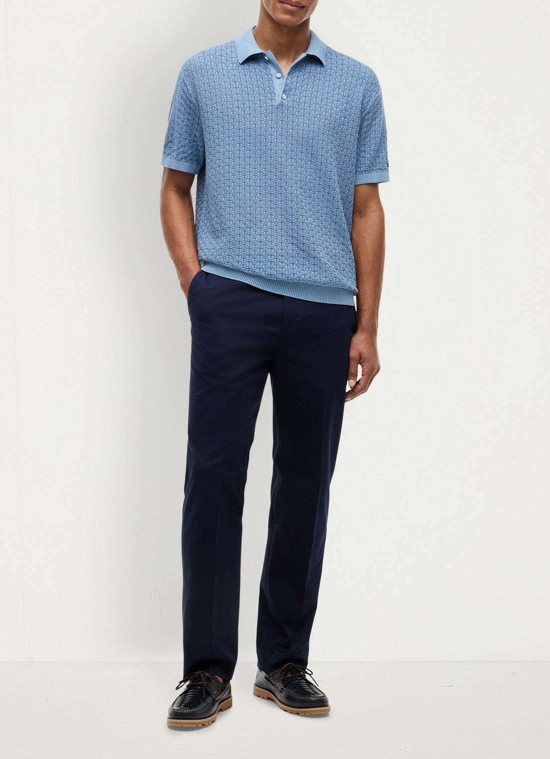 Tommy Hilfiger Grofgebreide trui met structuur - voorkant 3 blauw