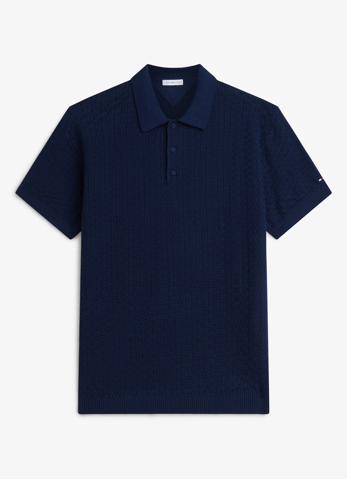 Tommy Hilfiger Grofgebreide trui met structuur - voorkant donkerblauw