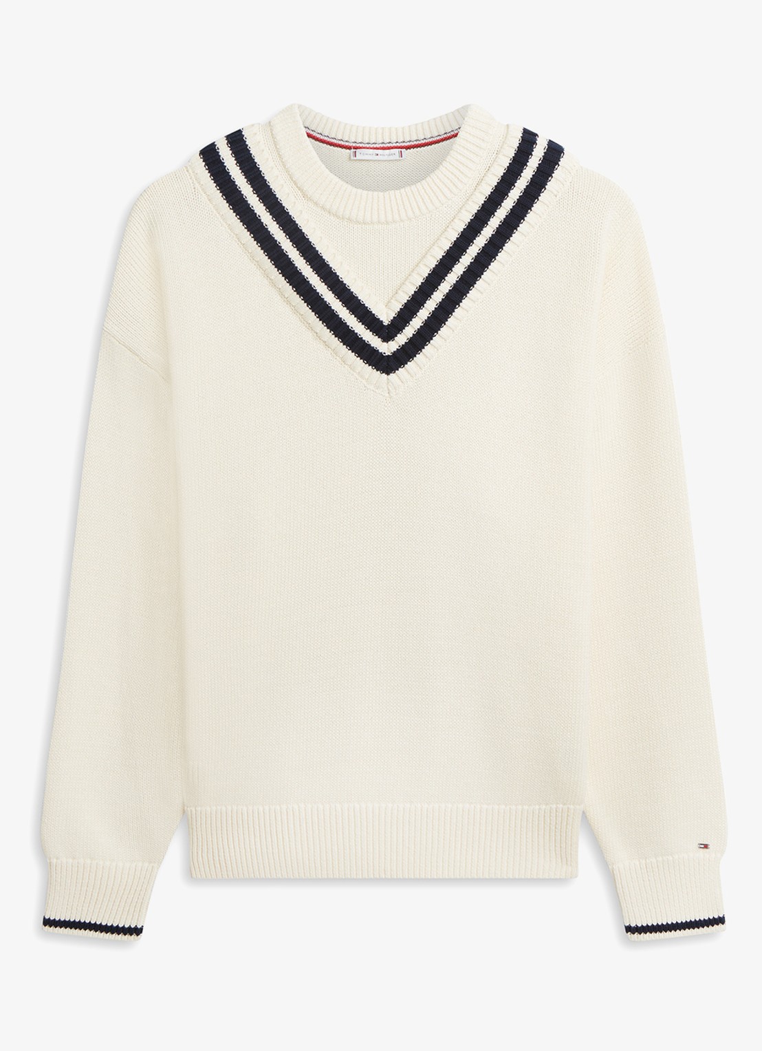 Tommy Hilfiger Grofgebreide trui met v-hals - voorkant 4 beige