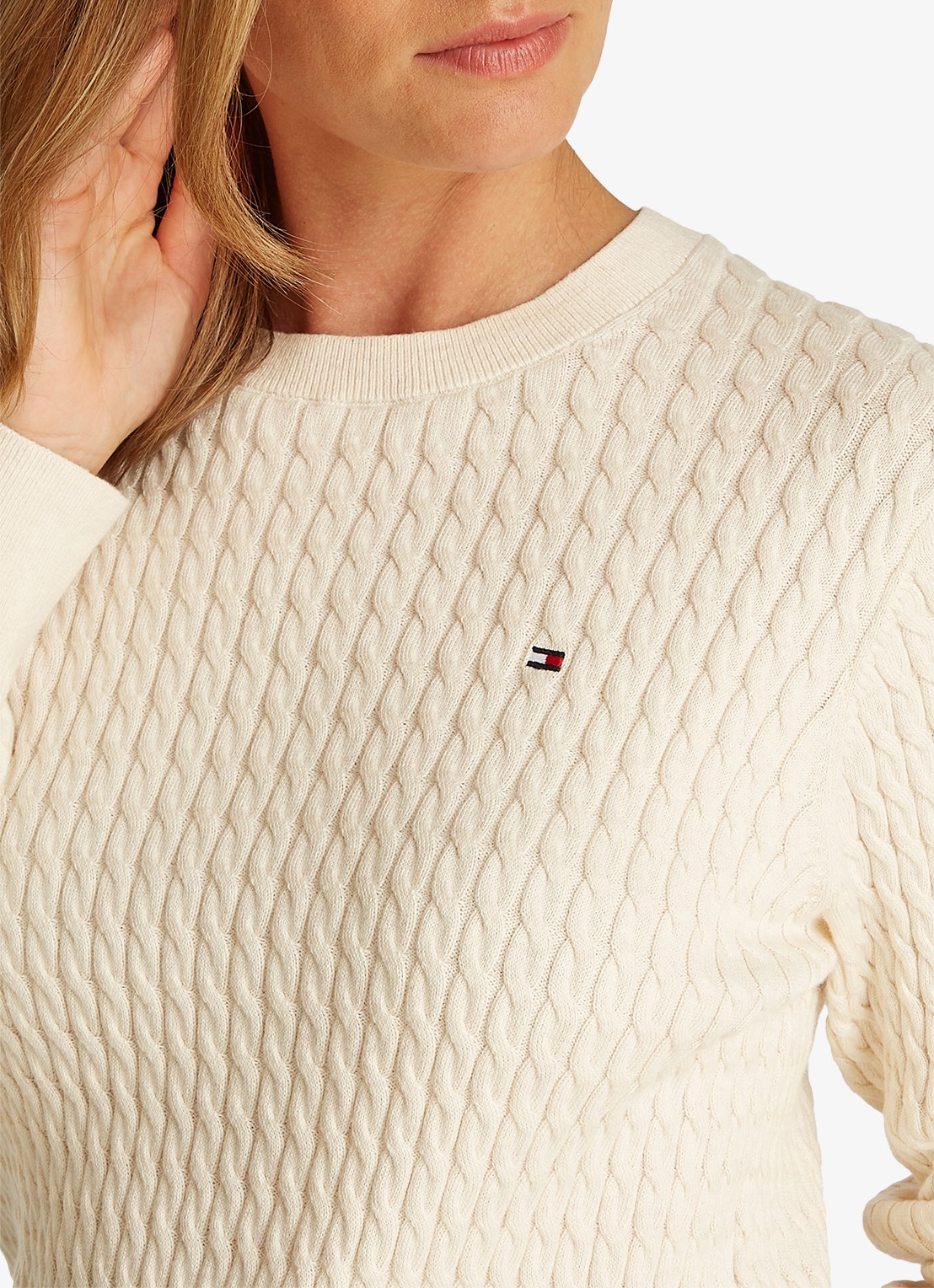 Tommy Hilfiger Grofgebreide trui van  katoen - detail 4 ivoor