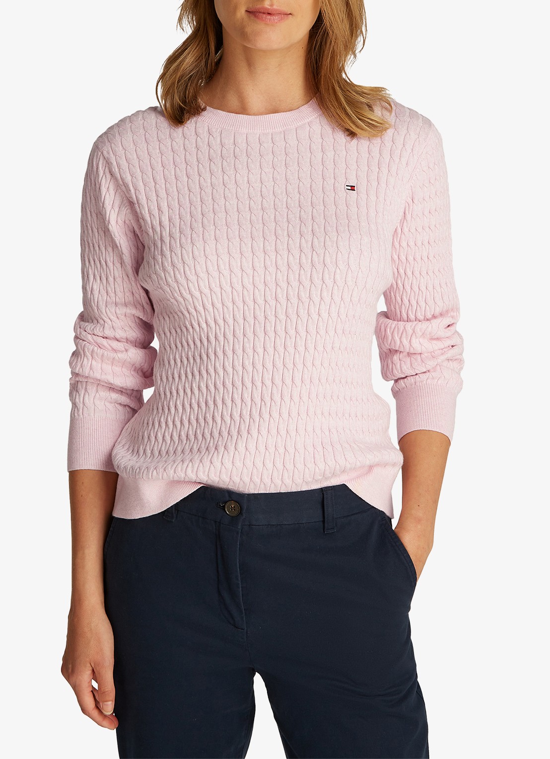 Tommy Hilfiger Grofgebreide trui van  katoen - detail roze