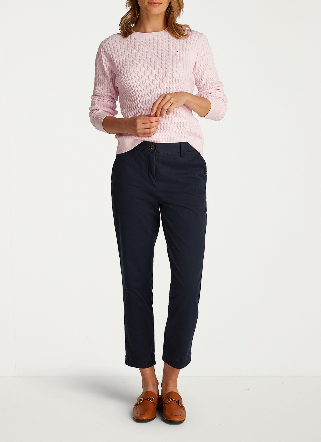 Tommy Hilfiger Grofgebreide trui van  katoen - voorkant 4 roze
