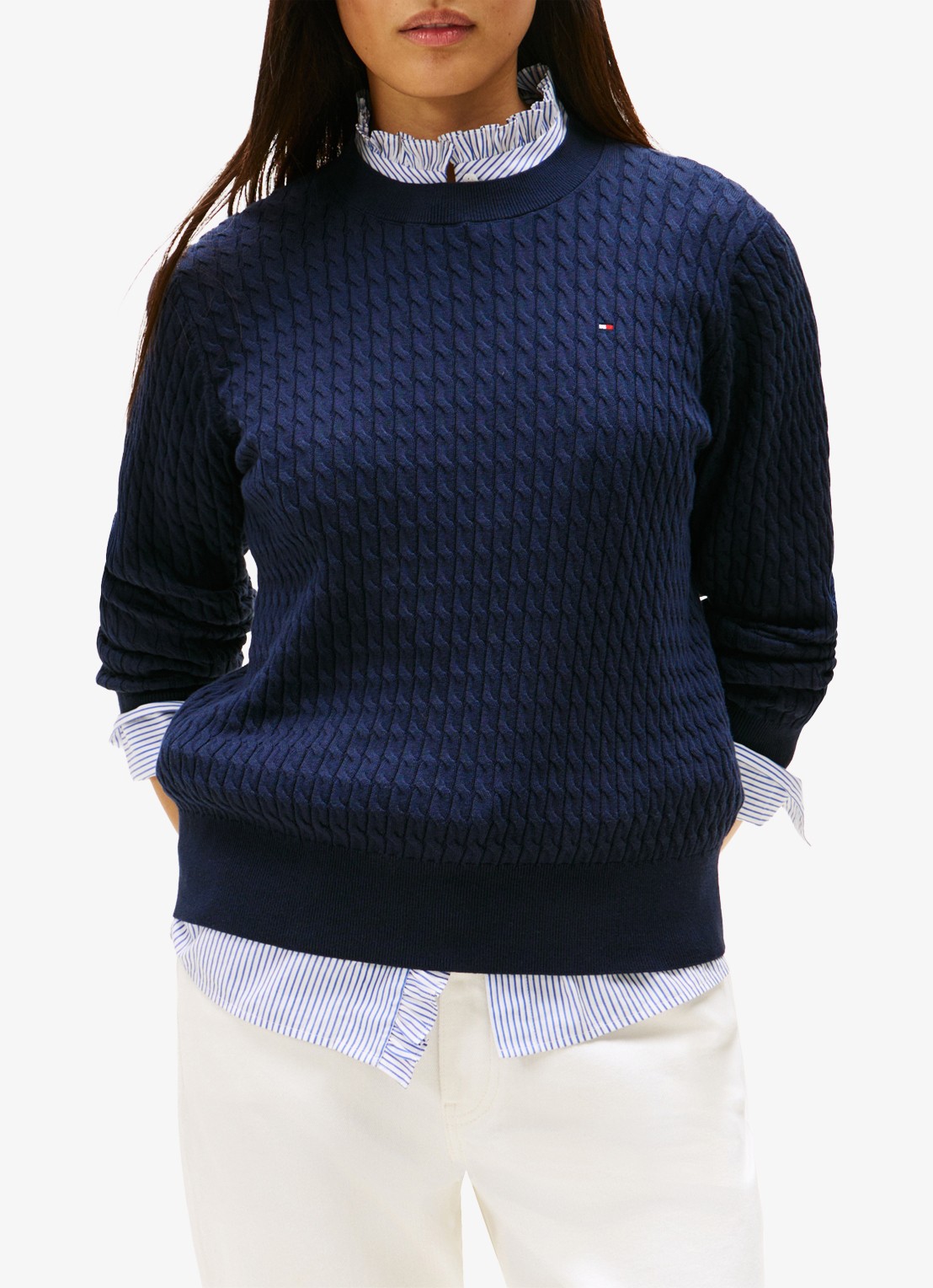 Tommy Hilfiger Grofgebreide trui van  katoen - detail 3 donkerblauw