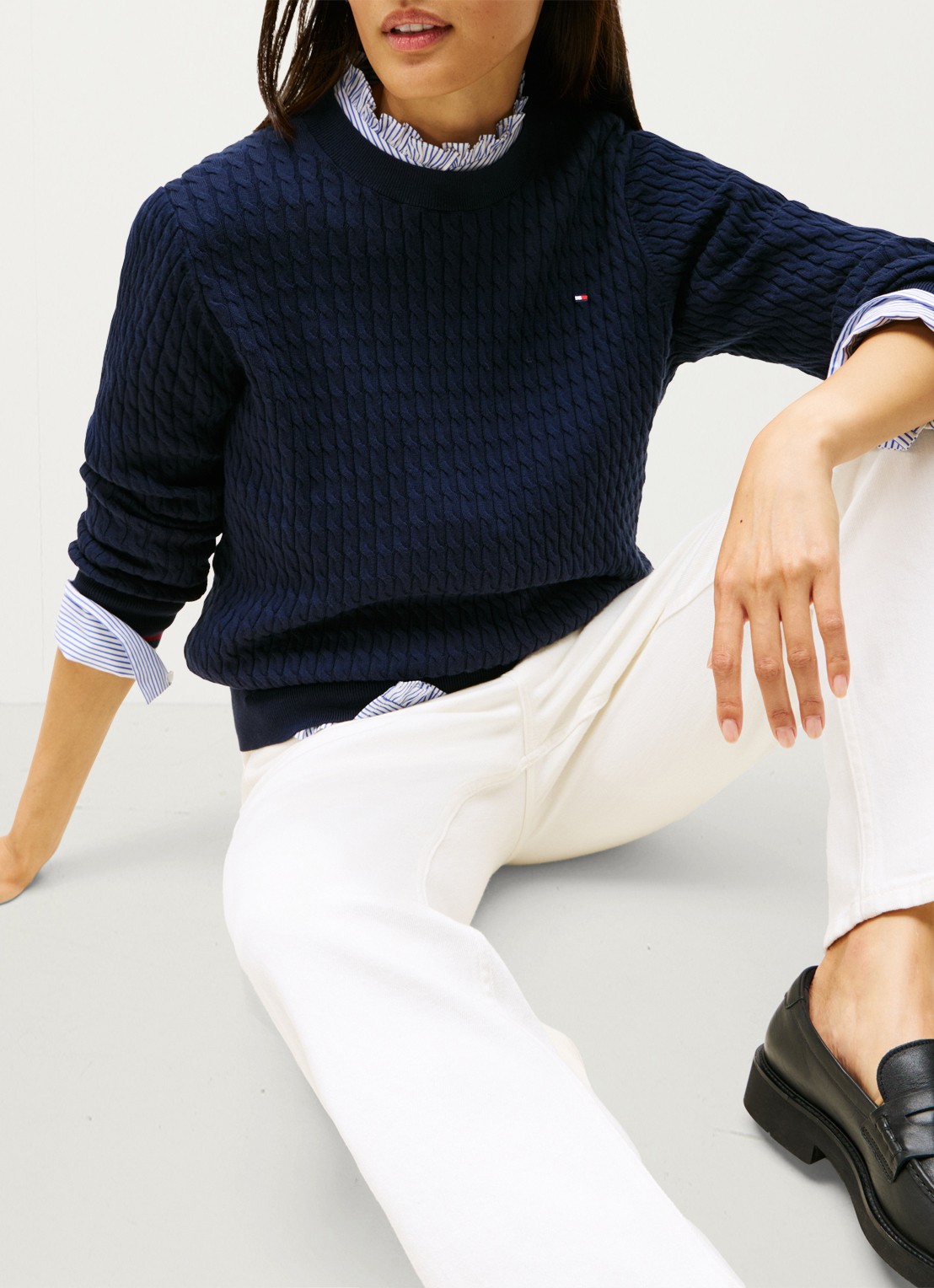 Tommy Hilfiger Grofgebreide trui van  katoen - detail 4 donkerblauw