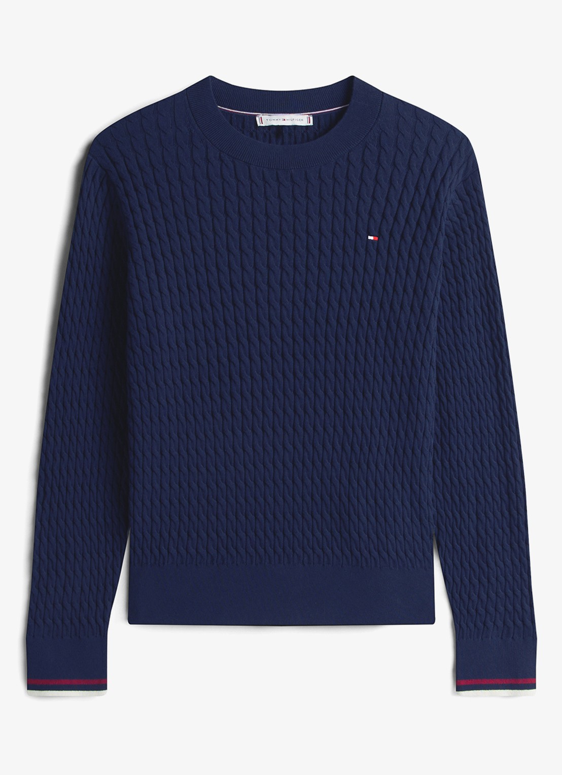 Tommy Hilfiger Grofgebreide trui van  katoen - voorkant donkerblauw