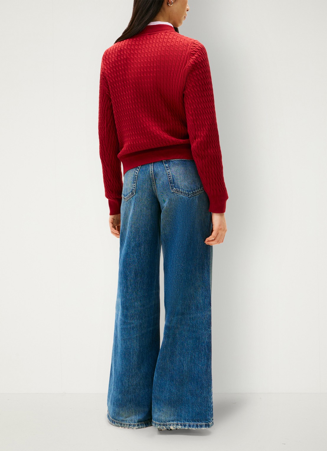 Tommy Hilfiger Grofgebreide trui van  katoen - achterkant 3 cranberryrood