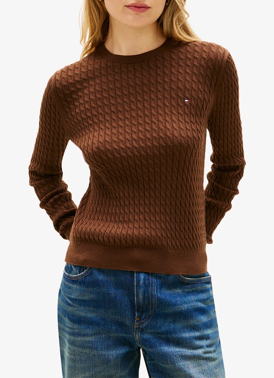 Tommy Hilfiger Grofgebreide trui van  katoen - detail 4 bruin