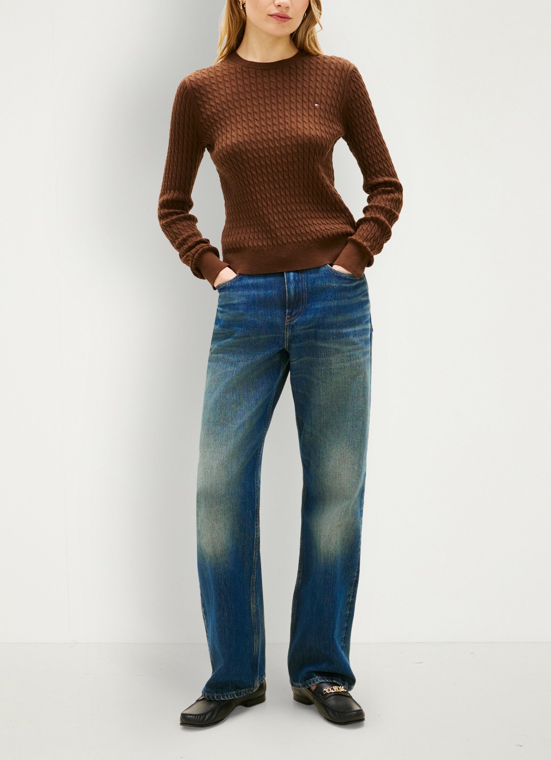 Tommy Hilfiger Grofgebreide trui van  katoen - voorkant 2 bruin