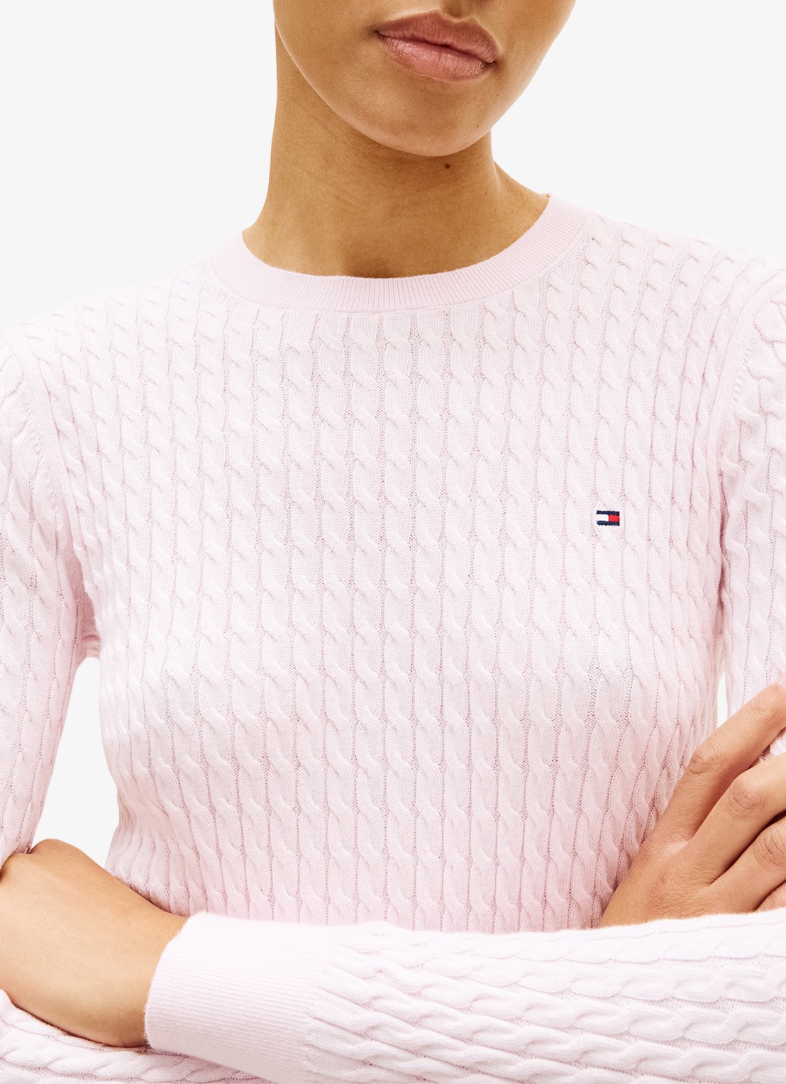 Tommy Hilfiger Grofgebreide trui van  katoen - detail 4 lichtroze