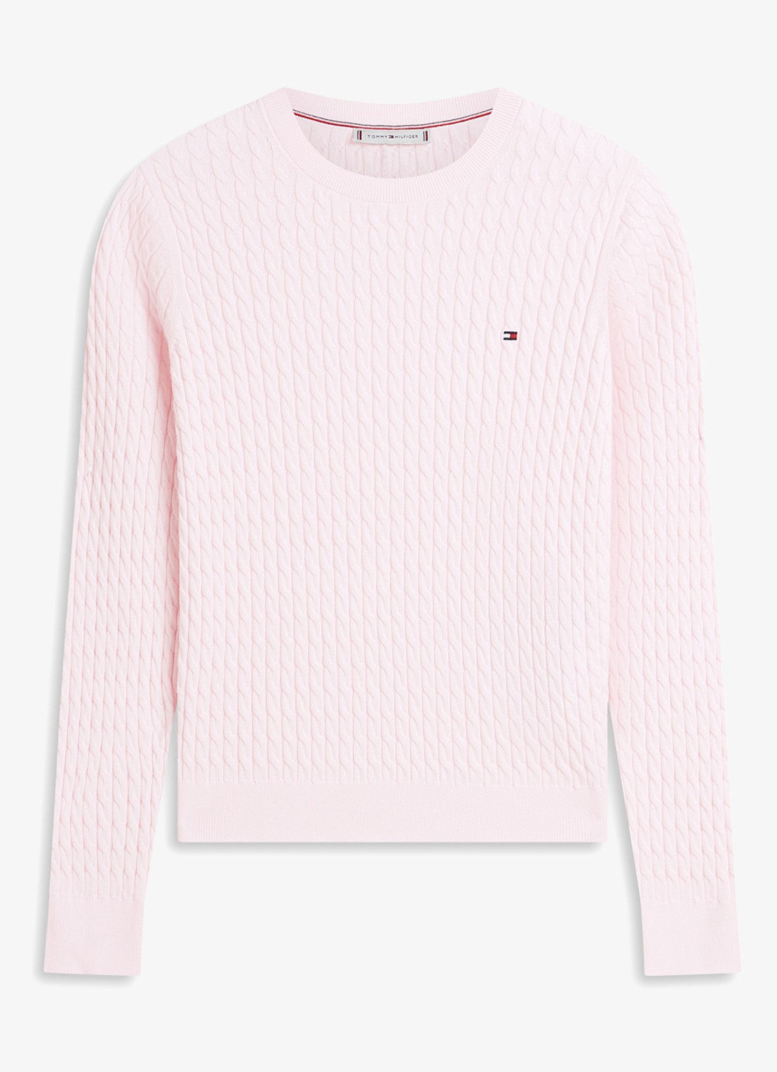 Tommy Hilfiger Grofgebreide trui van  katoen - voorkant lichtroze