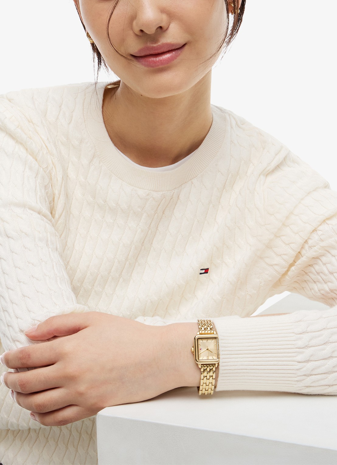 Tommy Hilfiger Grofgebreide trui van  katoen - detail 2 ivory petal-z00