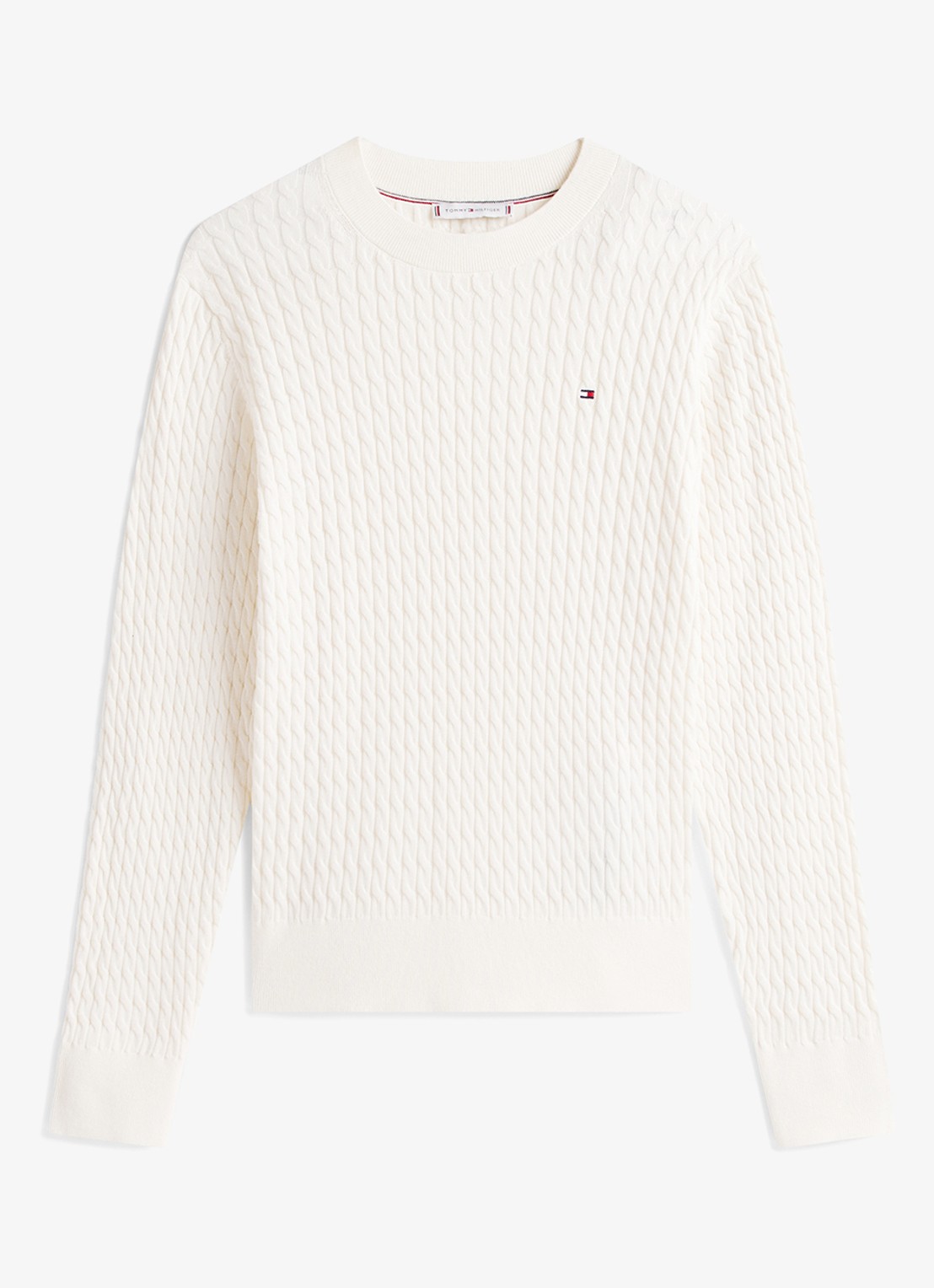 Tommy Hilfiger Grofgebreide trui van  katoen - voorkant 4 ivory petal-z00
