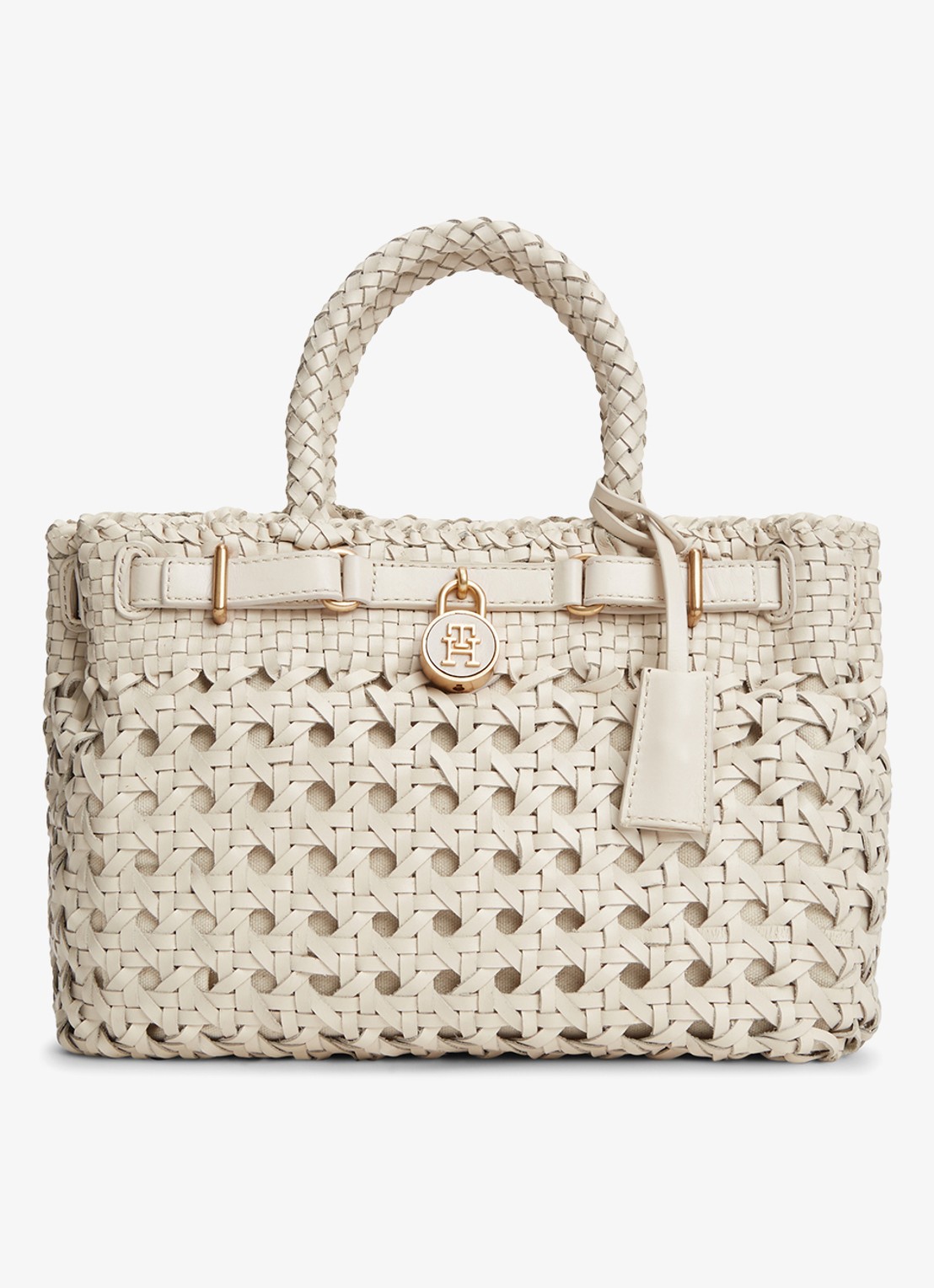 Tommy Hilfiger Handtas met gevlochten detail - voorkant creme