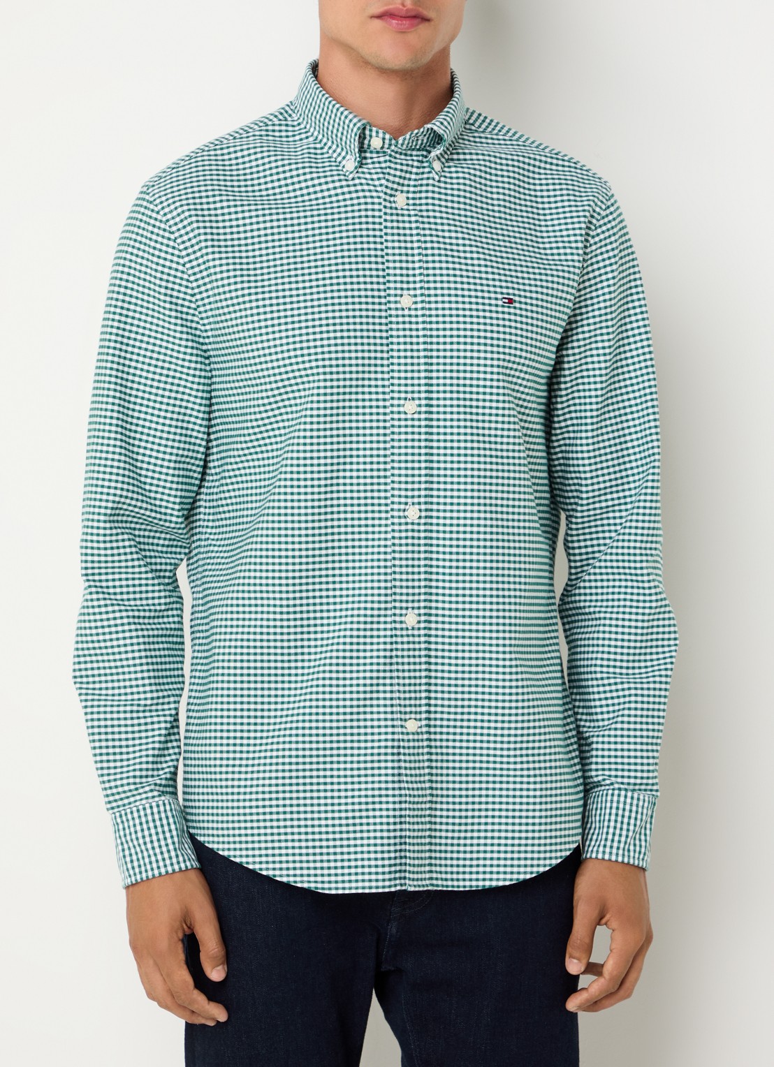 Tommy Hilfiger Heritage regular fit overhemd met ruitdessin en logoborduring - detail groen