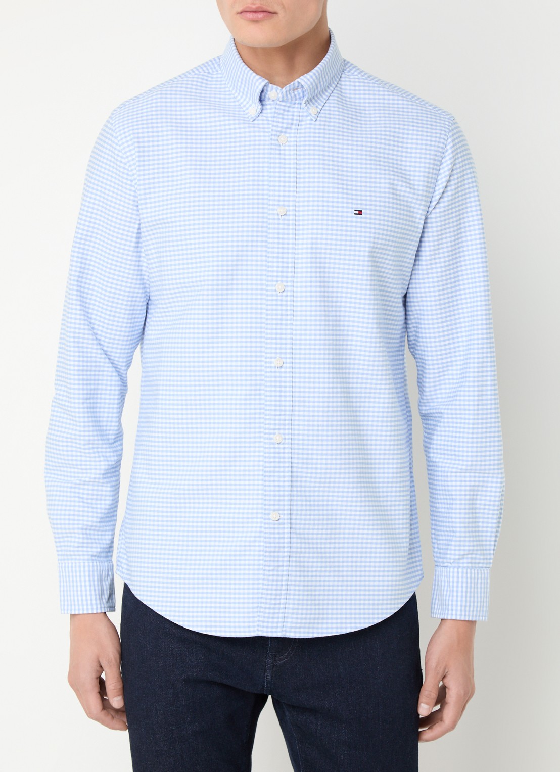 Tommy Hilfiger Heritage regular fit overhemd met ruitdessin en logoborduring - detail donkerblauw