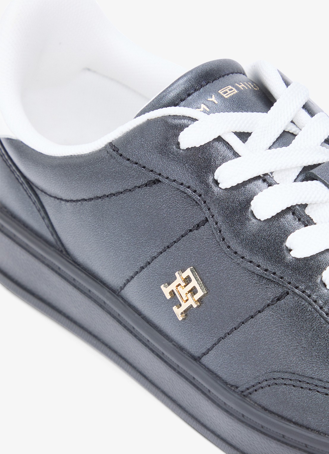 Tommy Hilfiger Heritage sneaker van leer met logo - detail 4 zwart