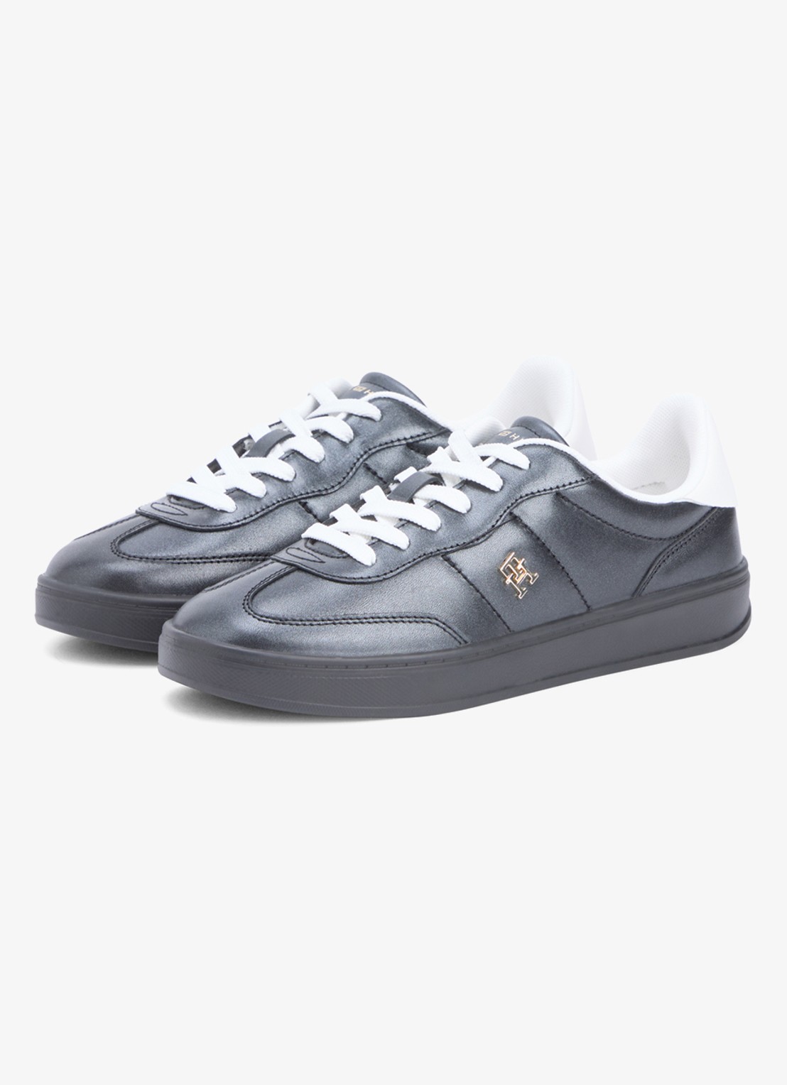 Tommy Hilfiger Heritage sneaker van leer met logo - voorkant 6 zwart