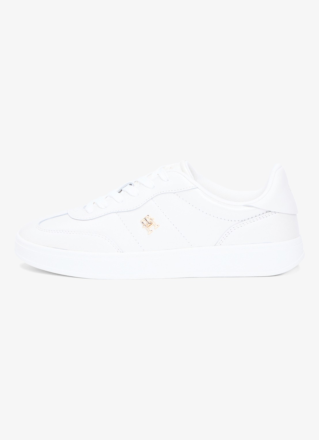 Tommy Hilfiger Heritage sneaker van leer met logo - voorkant beige