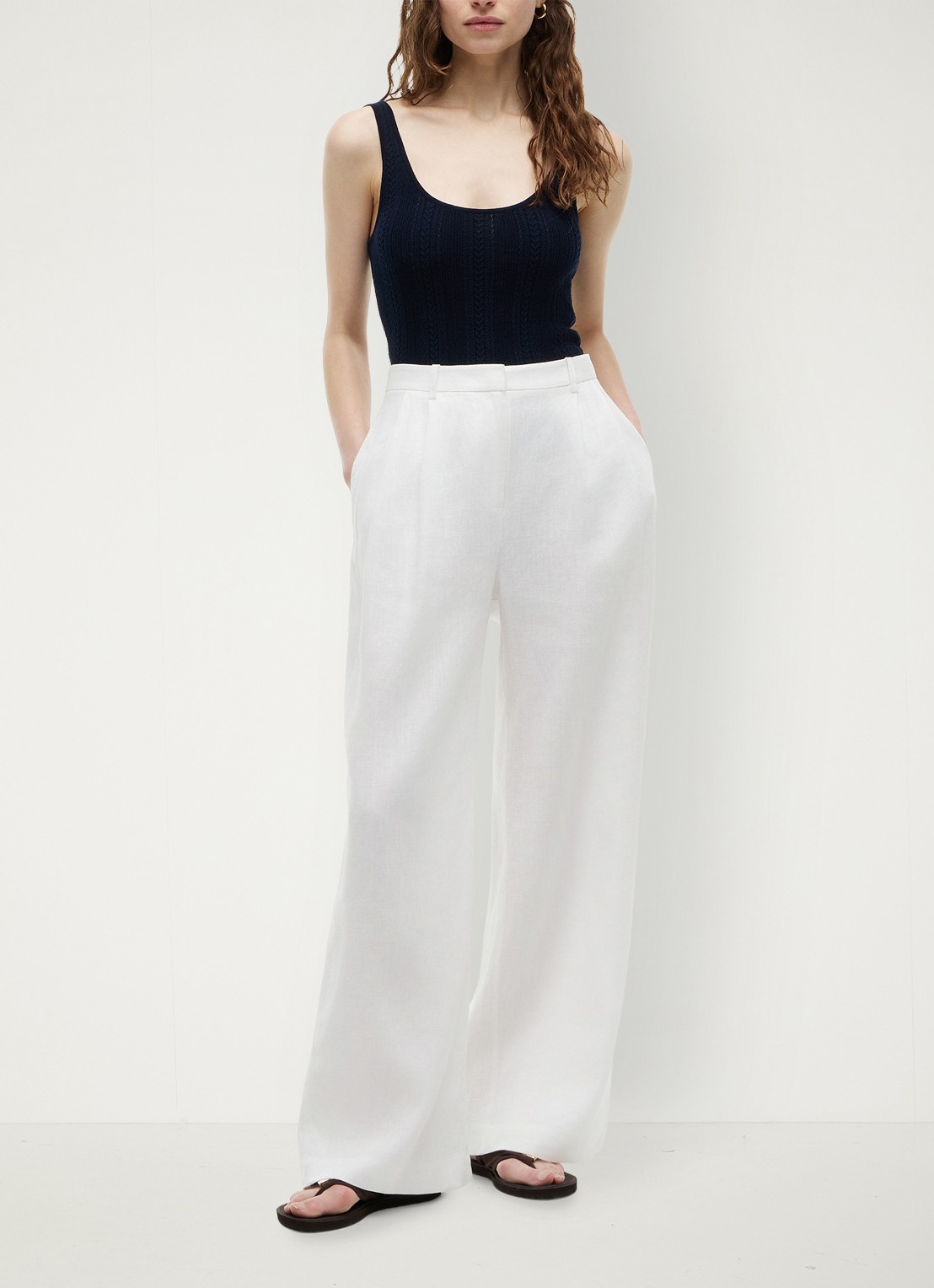 Tommy Hilfiger High waist loose fit pantalon met steekzakken - voorkant 2 wit
