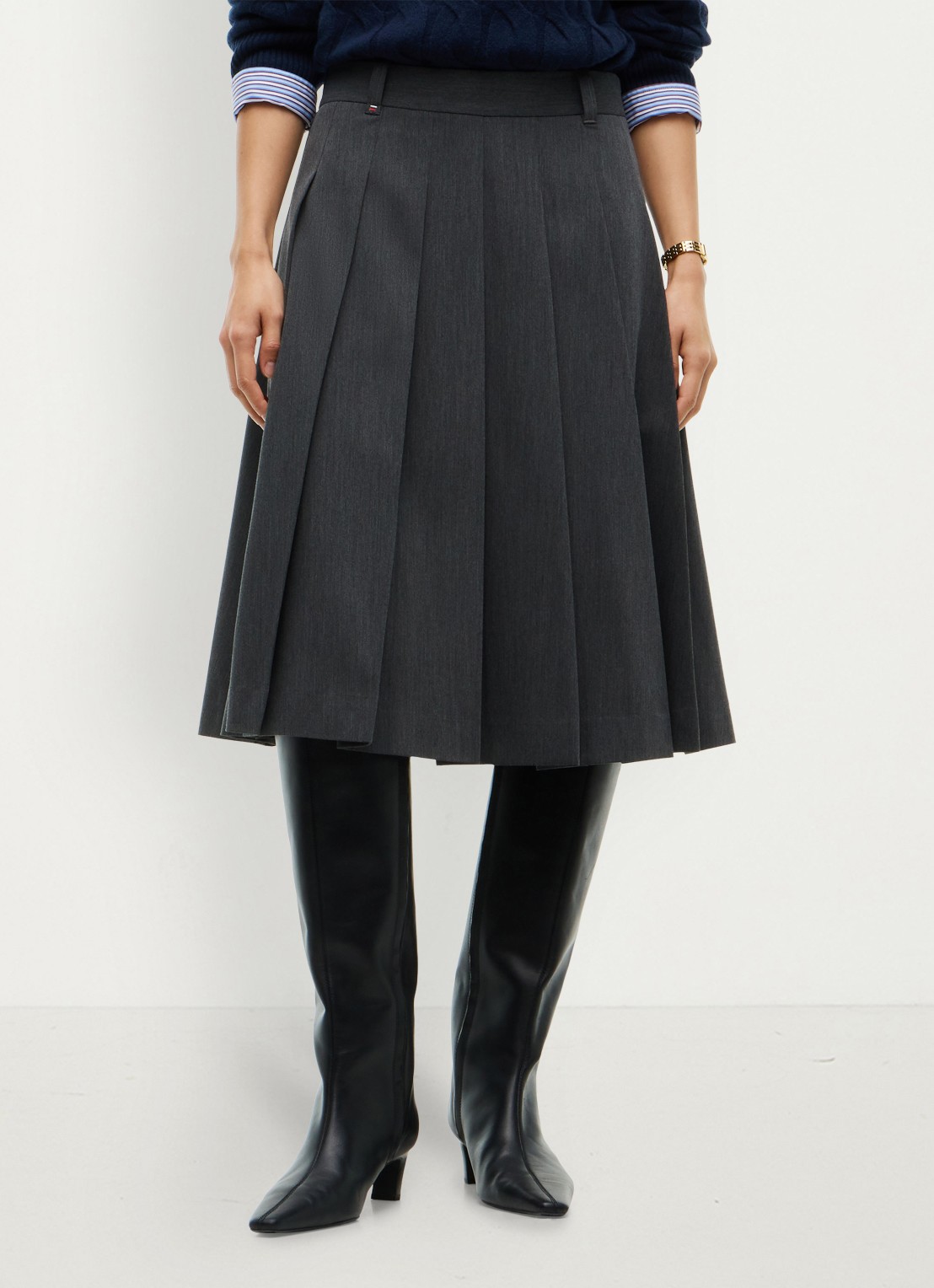 Tommy Hilfiger High waist midi A-lijn rok met plooien - detail grijs