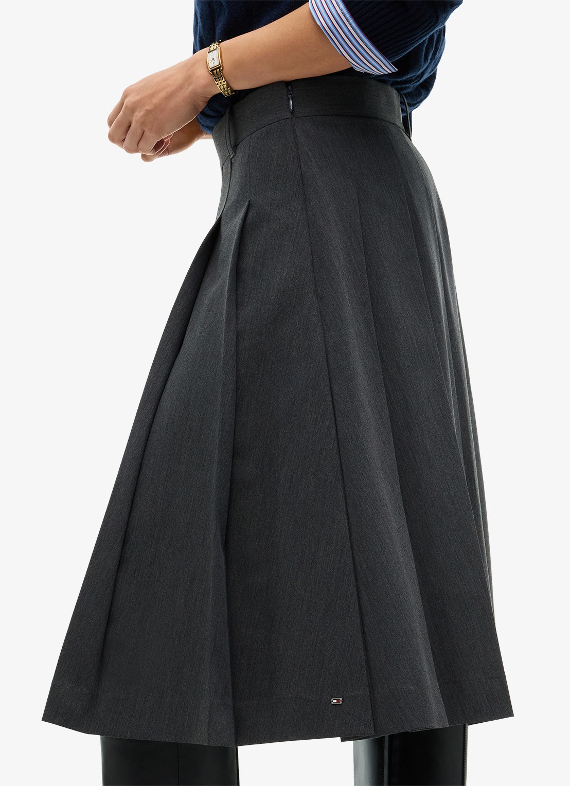 Tommy Hilfiger High waist midi A-lijn rok met plooien - detail 3 grijs