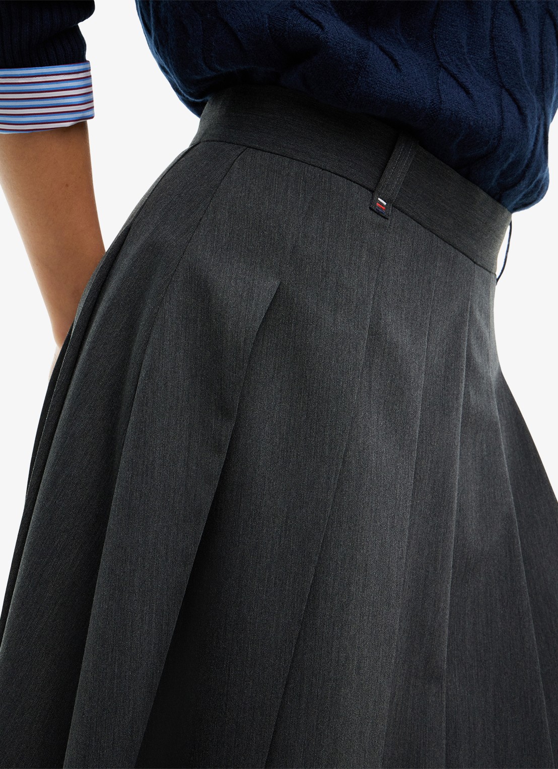 Tommy Hilfiger High waist midi A-lijn rok met plooien - detail 4 grijs